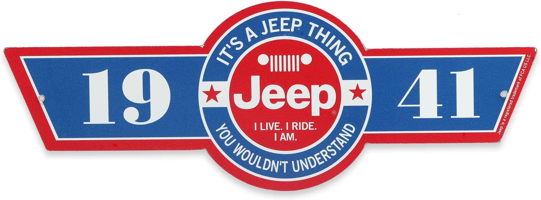 Jeep 1941 Die Cut Metal Sign - Red and Blue Jeep Wall Art for Man Cave, Garage or Shop