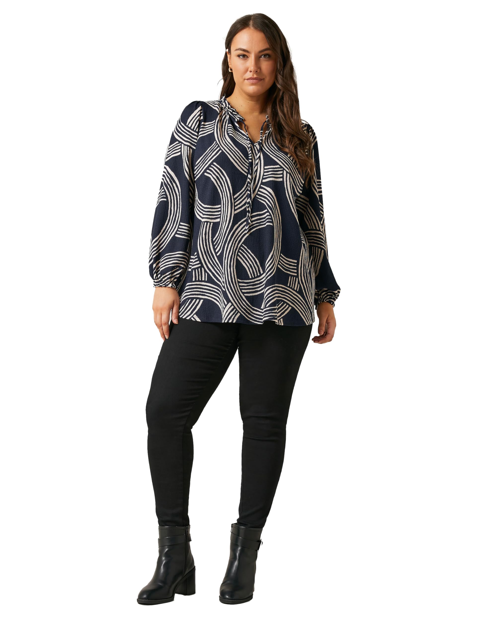 Evans Women's Blue Plus Navy Linear Print Jersey Crepe Blouse Size 20