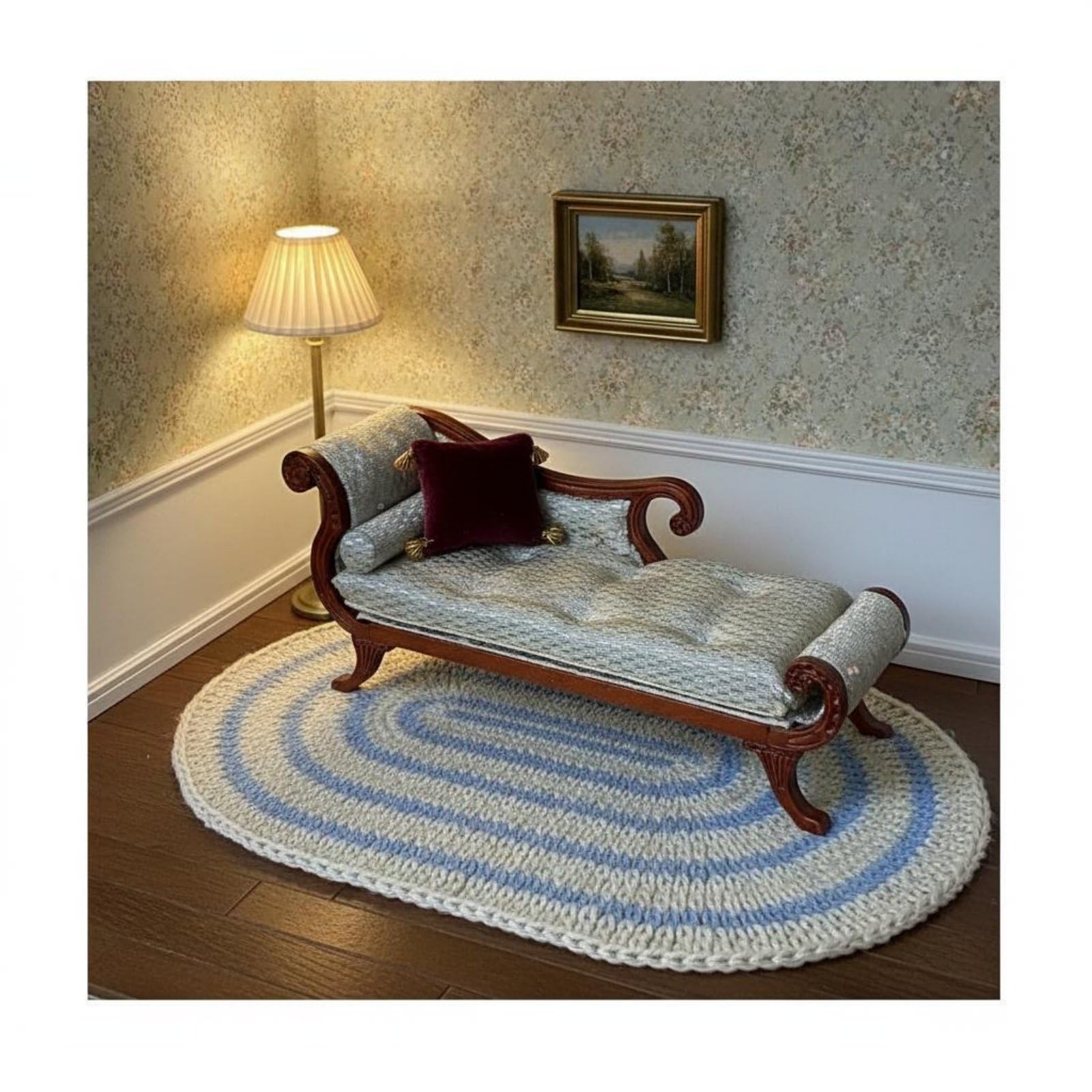 Divano Miniatura Casa Delle Bambole Sedia Miniatura Legno Tessile Dettagli Ricercati Artigianali Adatto per Esposizione Creatività Collezione Mobili Miniatura, Mogano