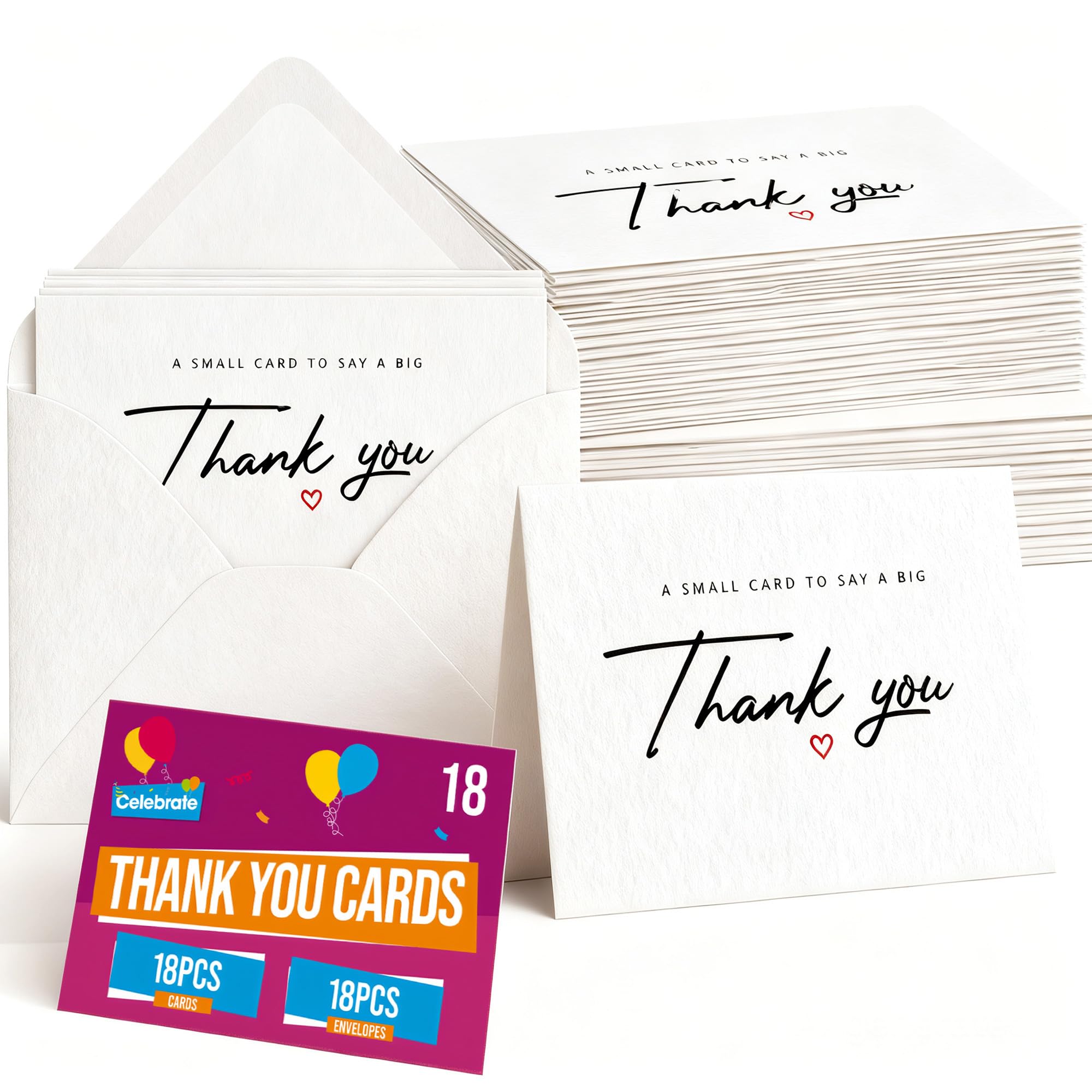 SOL 18x Thank You Cards with Envelopes - 250 GSM White Cardstock