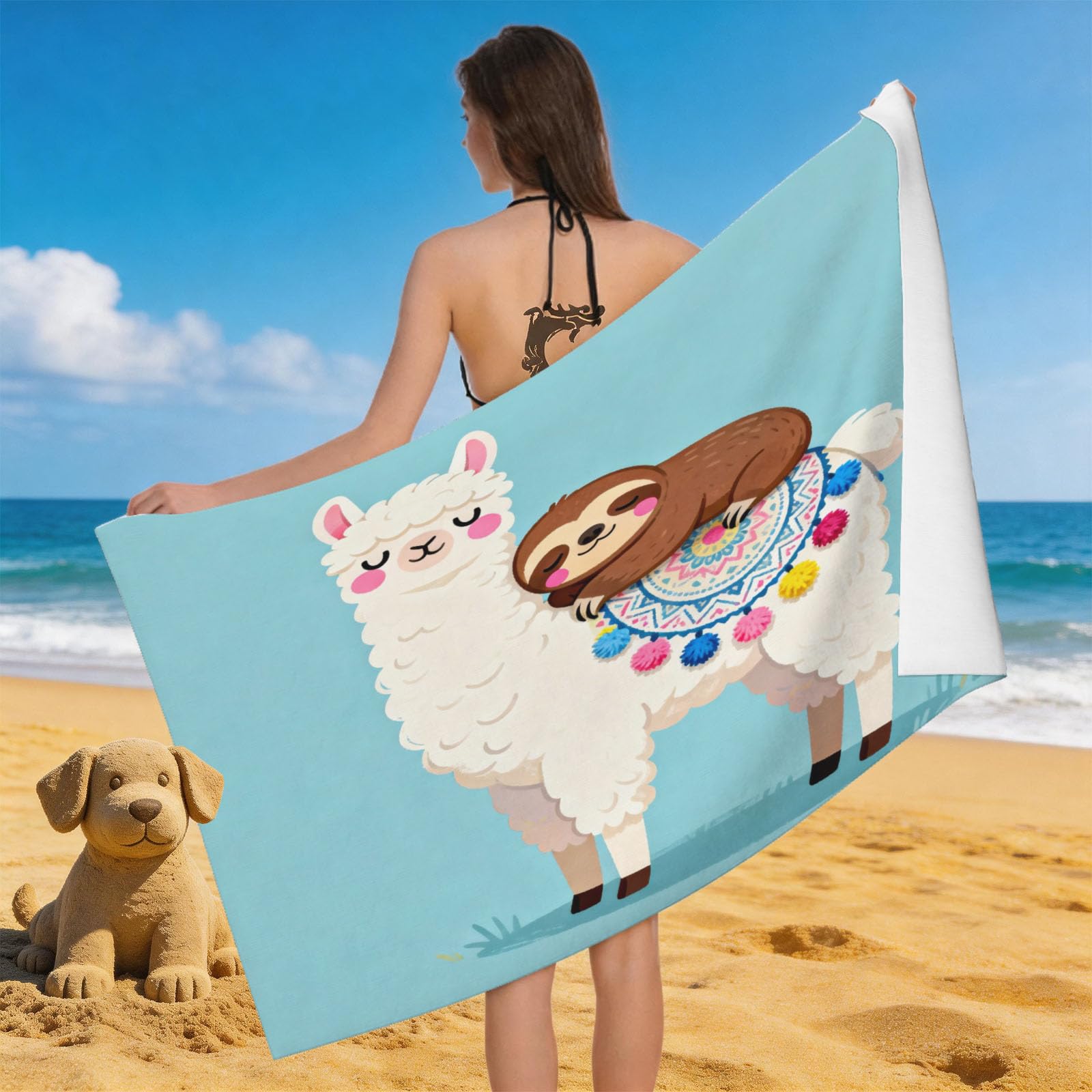 Leichong 3D Cartoon Alpaca Beach Towel Large Microfiber Soft Quick Dry for Adults, Lovely Bath Towel Lightweight Soft Absorbent for Travel Swimming Pool Sports, 180 x 90 cm