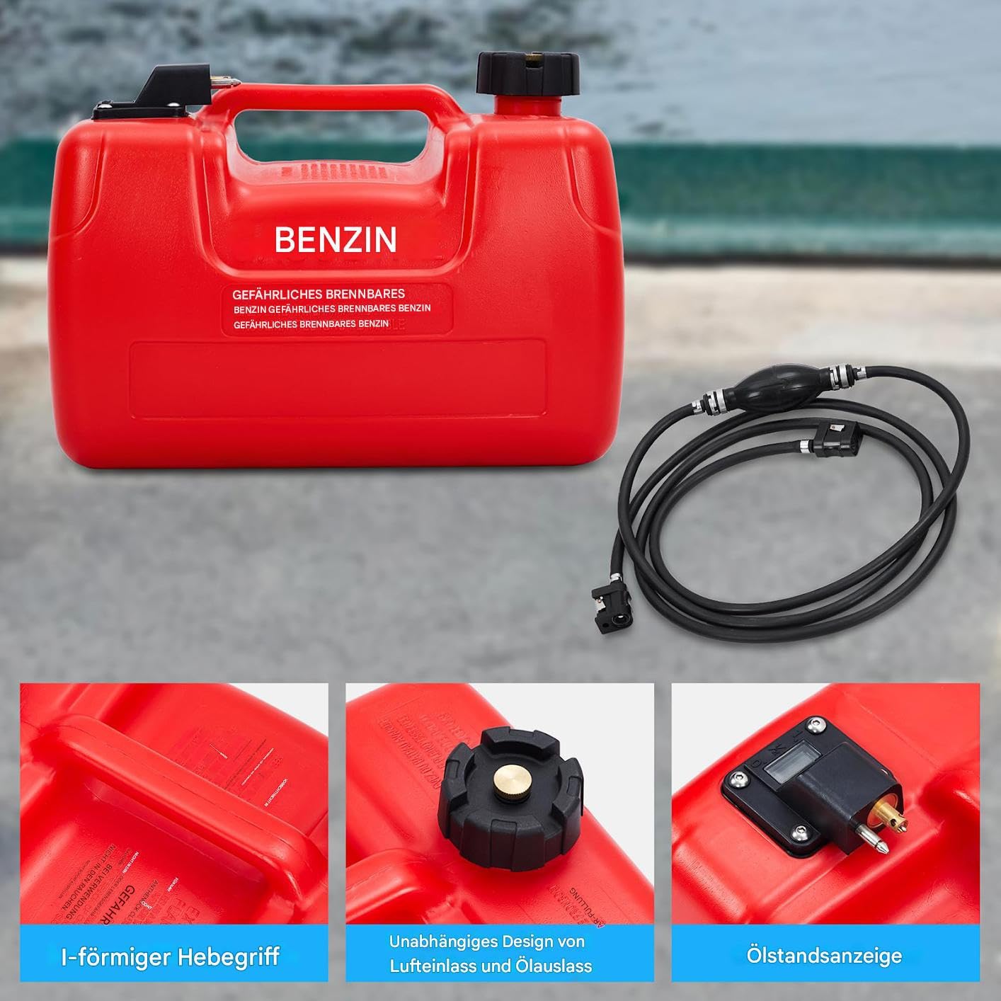 Depósito fueraborda, tanque para fueraborda, tanque de transferencia de aceite marino. Depósito de aceite de 3 galones con filtro y tubo para barcos y embarcaciones