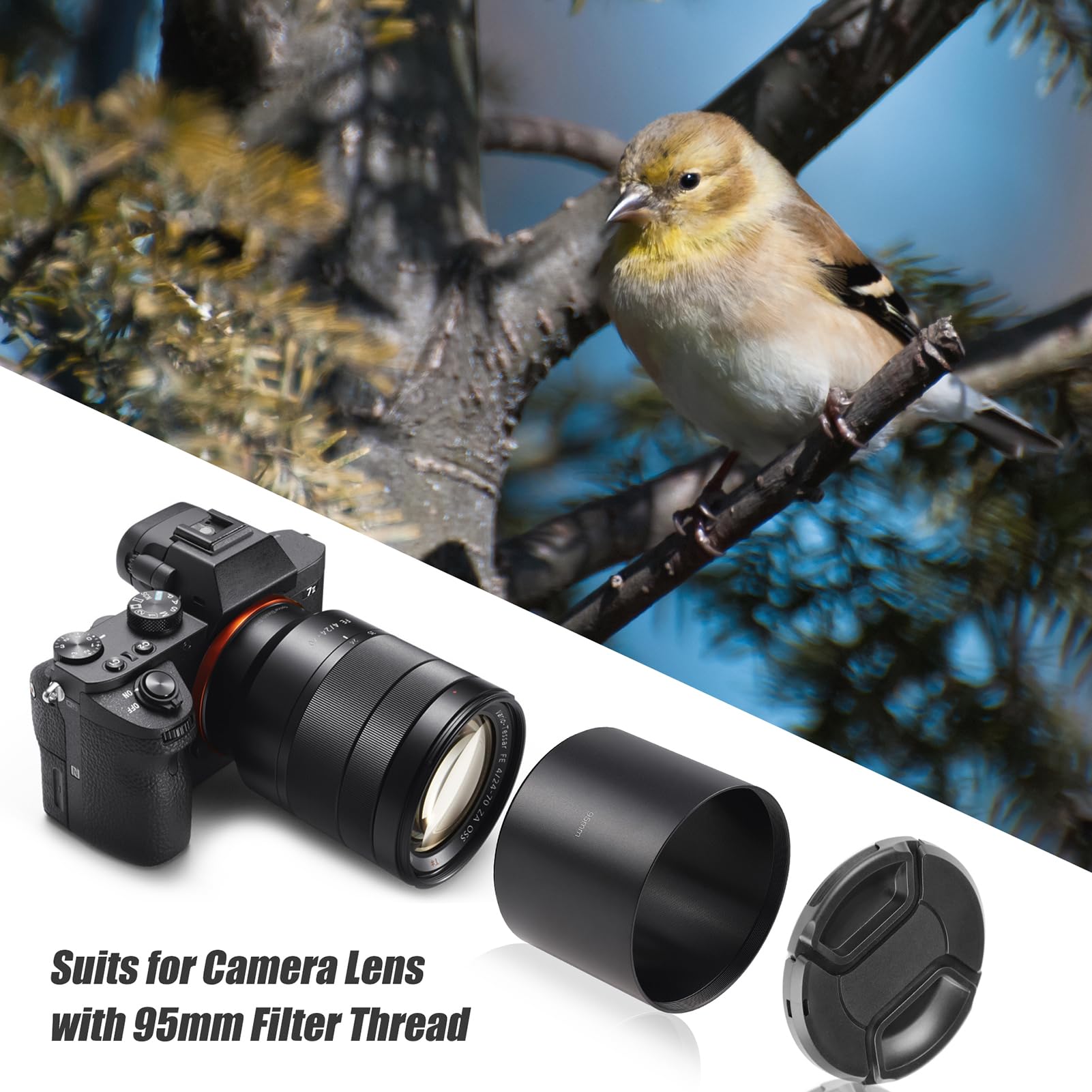 Pare-soleil en alliage d'aluminium pour appareil photo avec filetage compatible Canon et appareils photo 95 mm