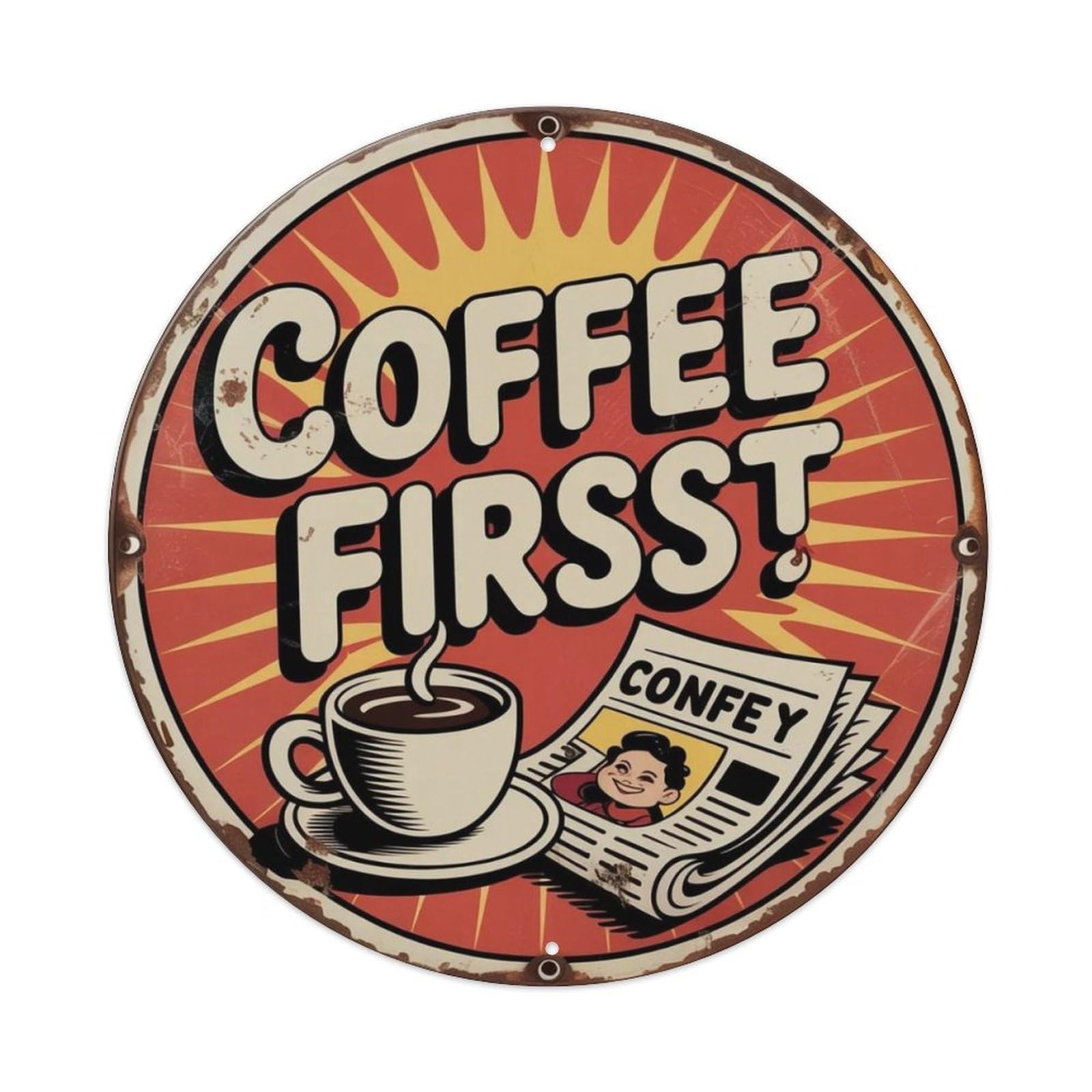 Coffee First Retro Comic Metal Tin Sign Plaque