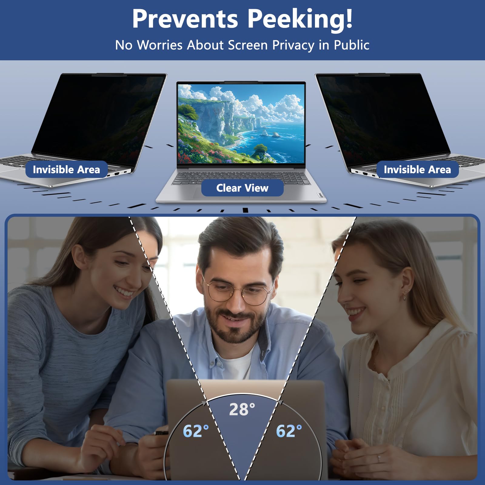 Filtro Privacy Nanoadesiva Rimovibile per Laptop 16 pollici 16:10 Pellicola Protezione, Anti-Riflesso e Filtro Luce Blu per HP/dell/Acer/Lenovo/Thinkpad/Samsung/ASUS/Sony 16"(346 * 226) mm