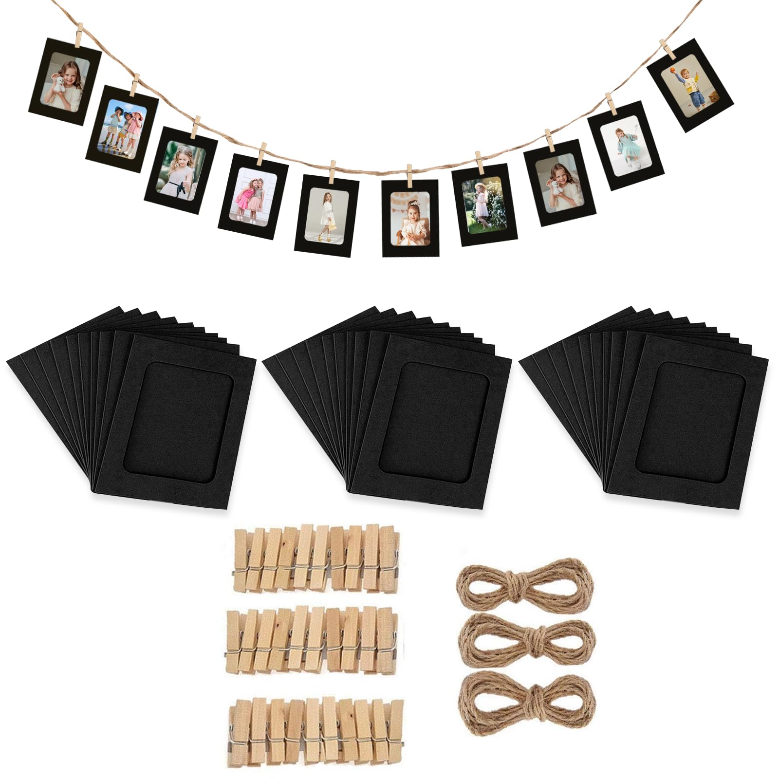 UIEXAY 10 Cornici di Carta per Foto DIY, Cornice Portafoto in Kraft, Portafoto de Parete con Clip di Legno e Corda di Canapa per Matrimonio e Feste