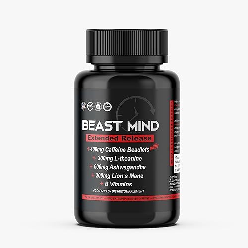 Miniatura 7 de Beast Mind Píldoras de Energía Extrema de Liberación Extendida  400mg XR Cafeína  600mg Ashwagandha  200mg Melena de León, Mayor Energía y Enfoque,