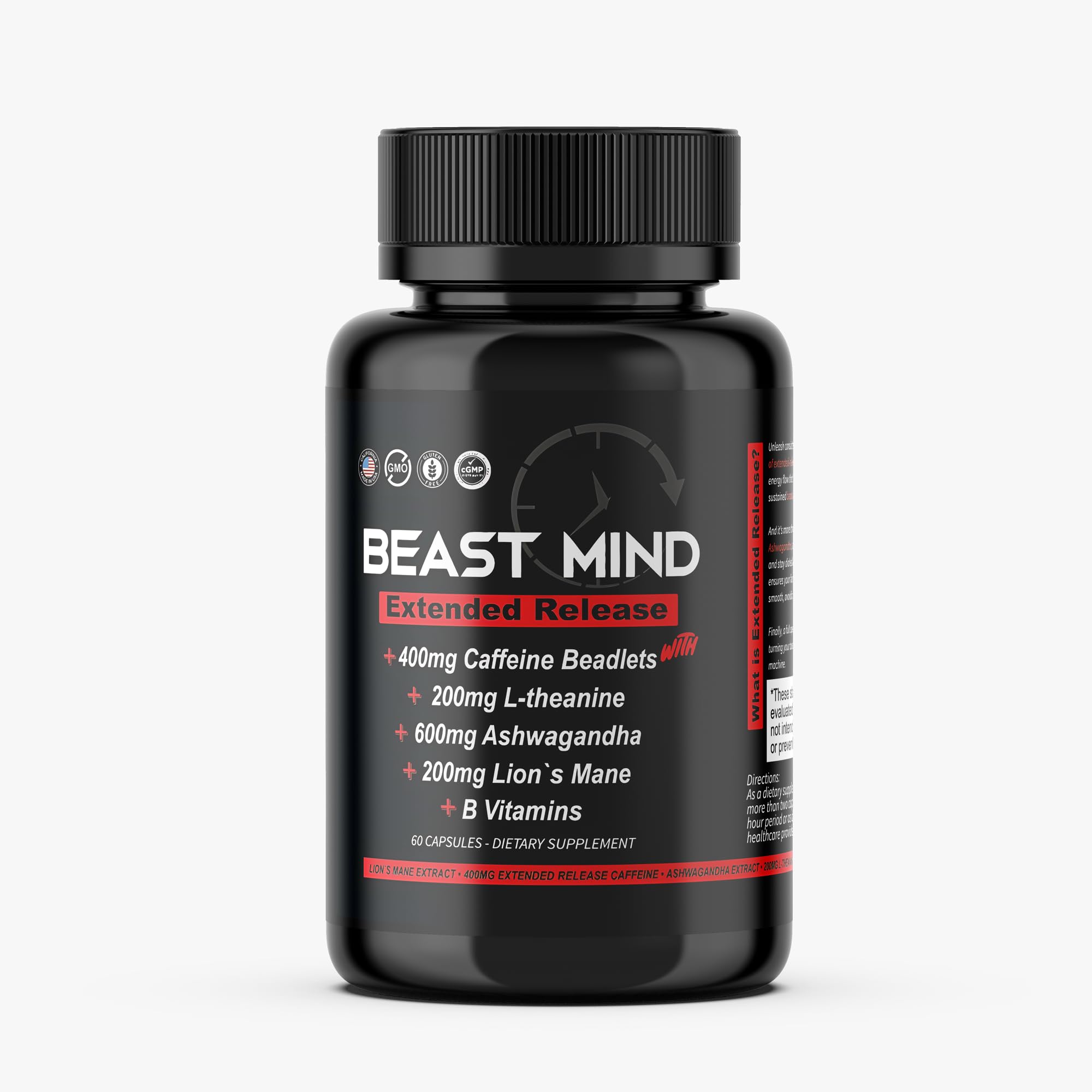 Beast Mind Extended Release Extreme Energy Pills | 400mg XR Caffeine | 600mg Ashwagandha | 200mg Lion's Mane, Increased Energy & Focus, Natural Nootropic Labs — Amazon image 7