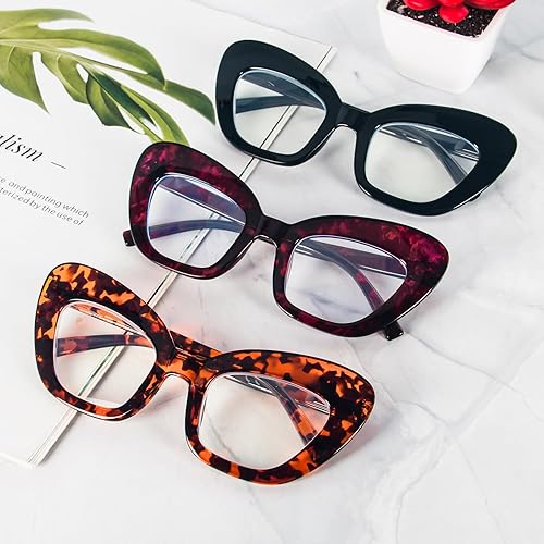 Miniatura 7 de prtcslwd Gafas de lectura con montura grande de ojo de gato, paquete de tres gafas de lectura de gran tamaño, antirreflejos, antirayos azules, para