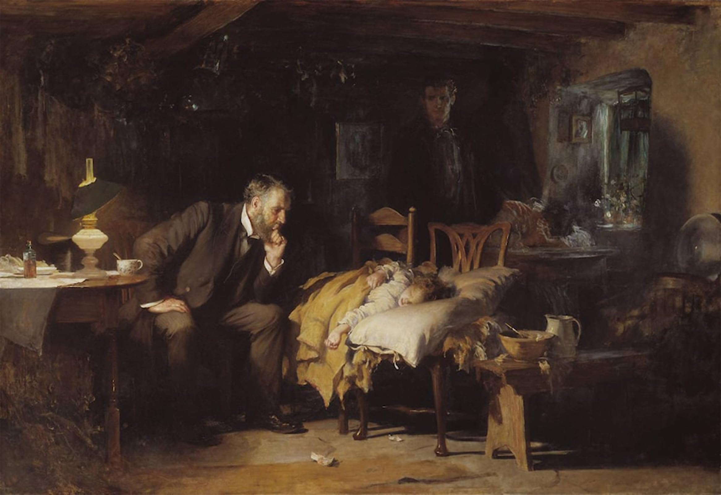 SERENDIPITP Vintage Picture Print on Canvas Wall Art Poster the Doctor by Luke Fildes Artwork Print Poster for Wall Decor 60x90cm
