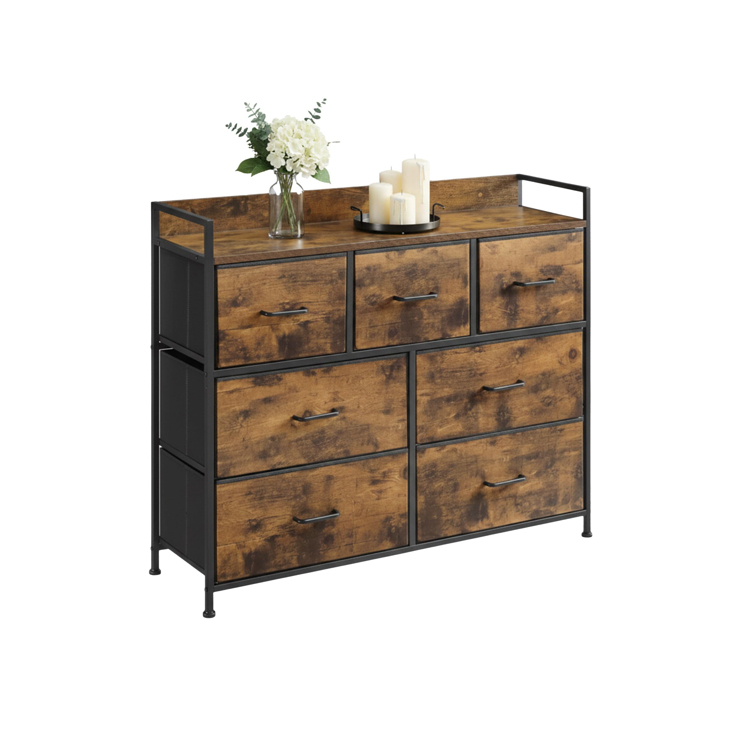 Relaxdays chest of drawers, 7 fabric drawers, industrial, HWD: 98x85x28.5 cm, living room, hallway, black/brown
