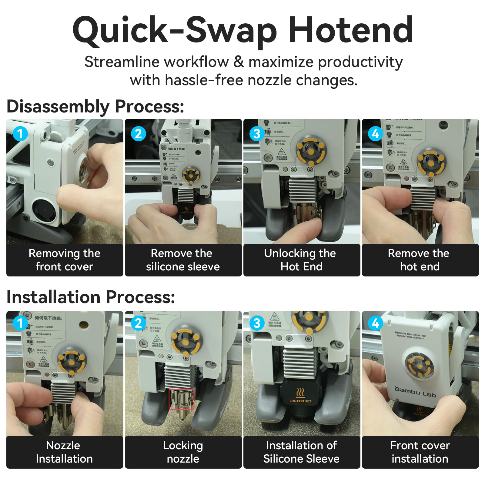 Upgrade A1/A1 Mini Quick-Swap Hotend 0,4 mm dysza ze stali nierdzewnej Fast Speed & High Temp, zintegrowana struktura z silikonową osłoną, kompatybilna z mini drukarką 3D Bambu Lab A1/A1