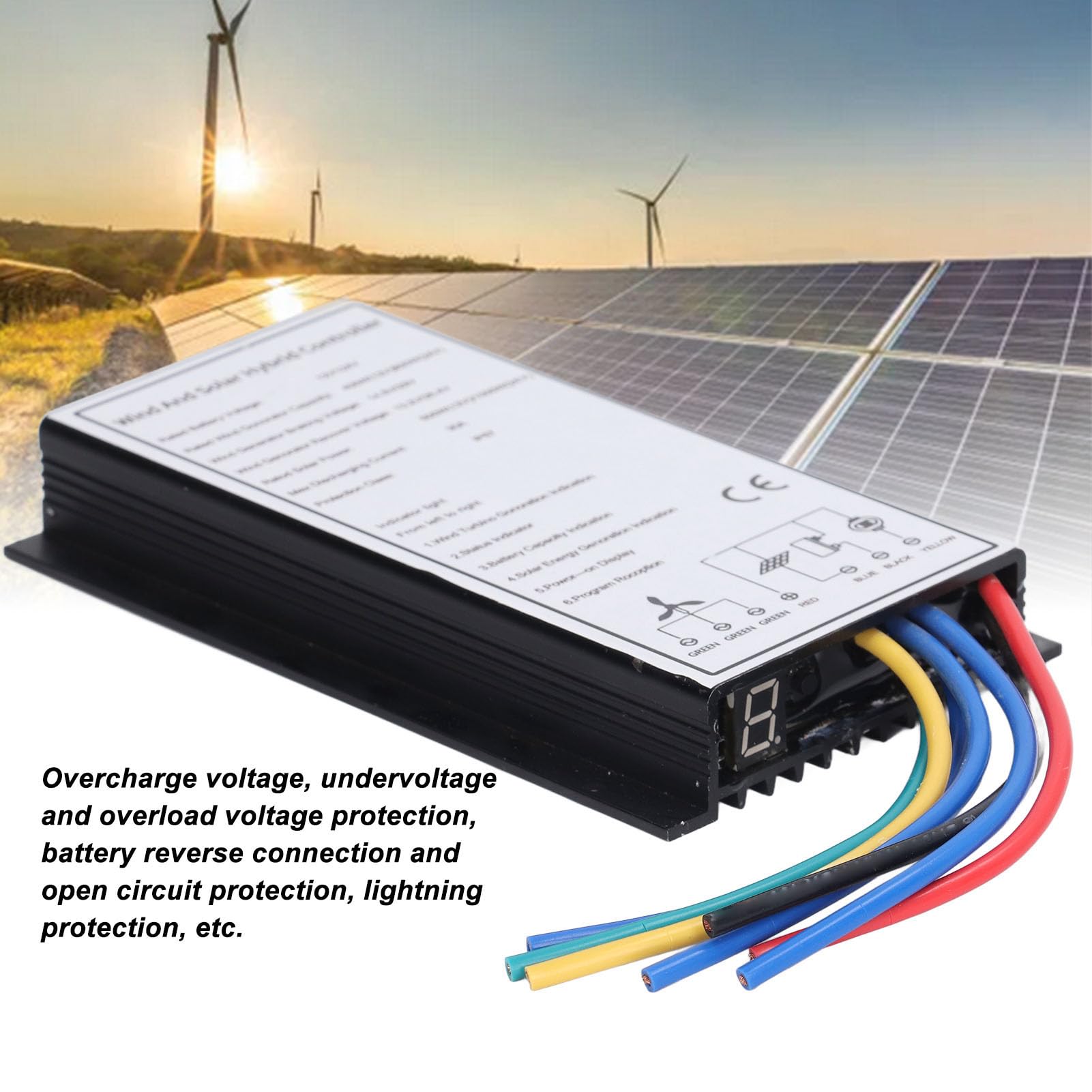 ViaGasaFamido Hybrydowy Kontroler Energii Wiatrowej, Regulator ładowania Turbiny Wiatrowej ze Stopu Aluminium 30 A dla Systemów 12 V 24 V, wodoodporność IP67, Wyświetlacz LED, ładowanie MCT do