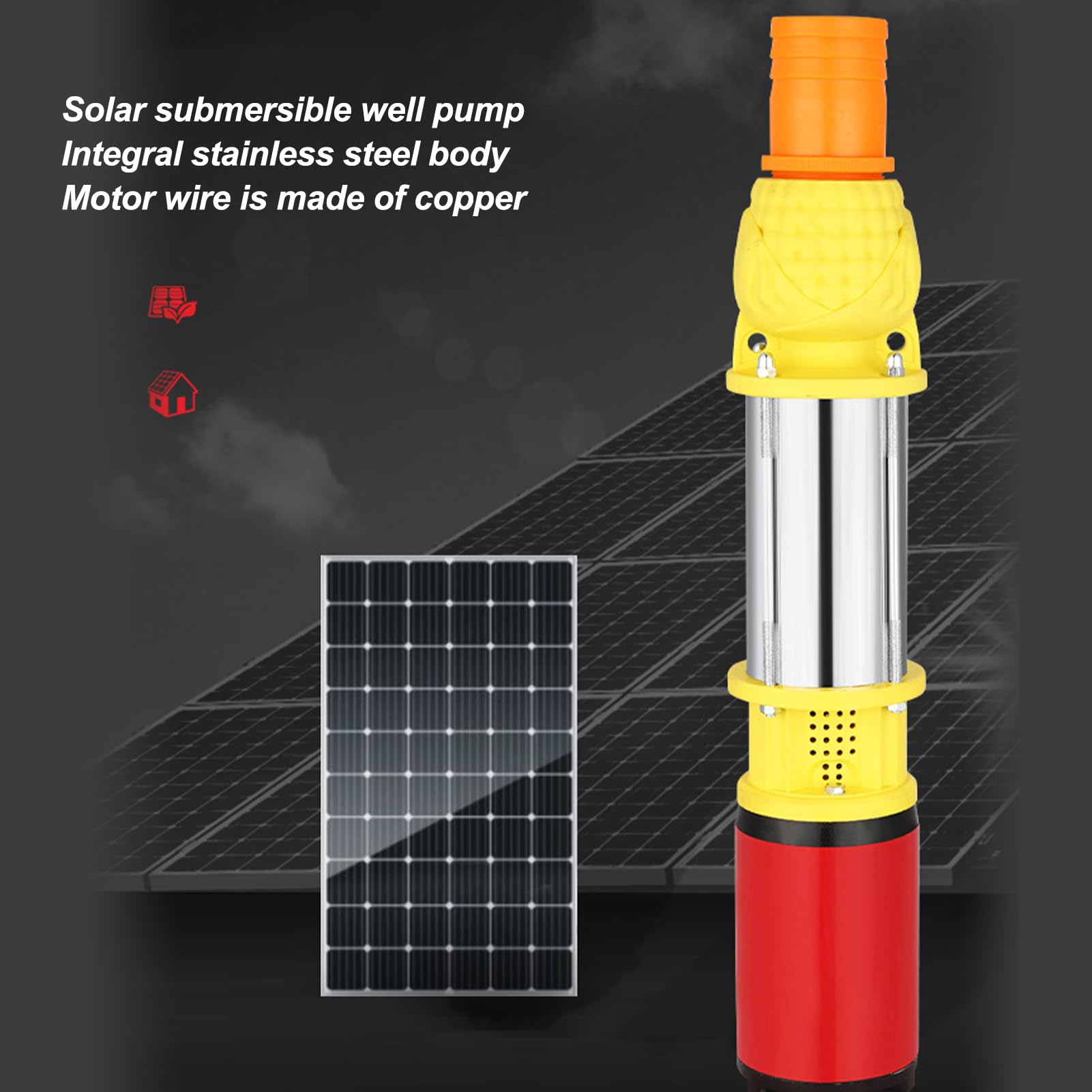 Bomba de pozo profundo de CC de 400 W, 18 m de elevación, 6 m³/h, sumergible y solar, con junta de salida de 1 pulg., 1,5 pulg. y 2 pulg., CC 48 V