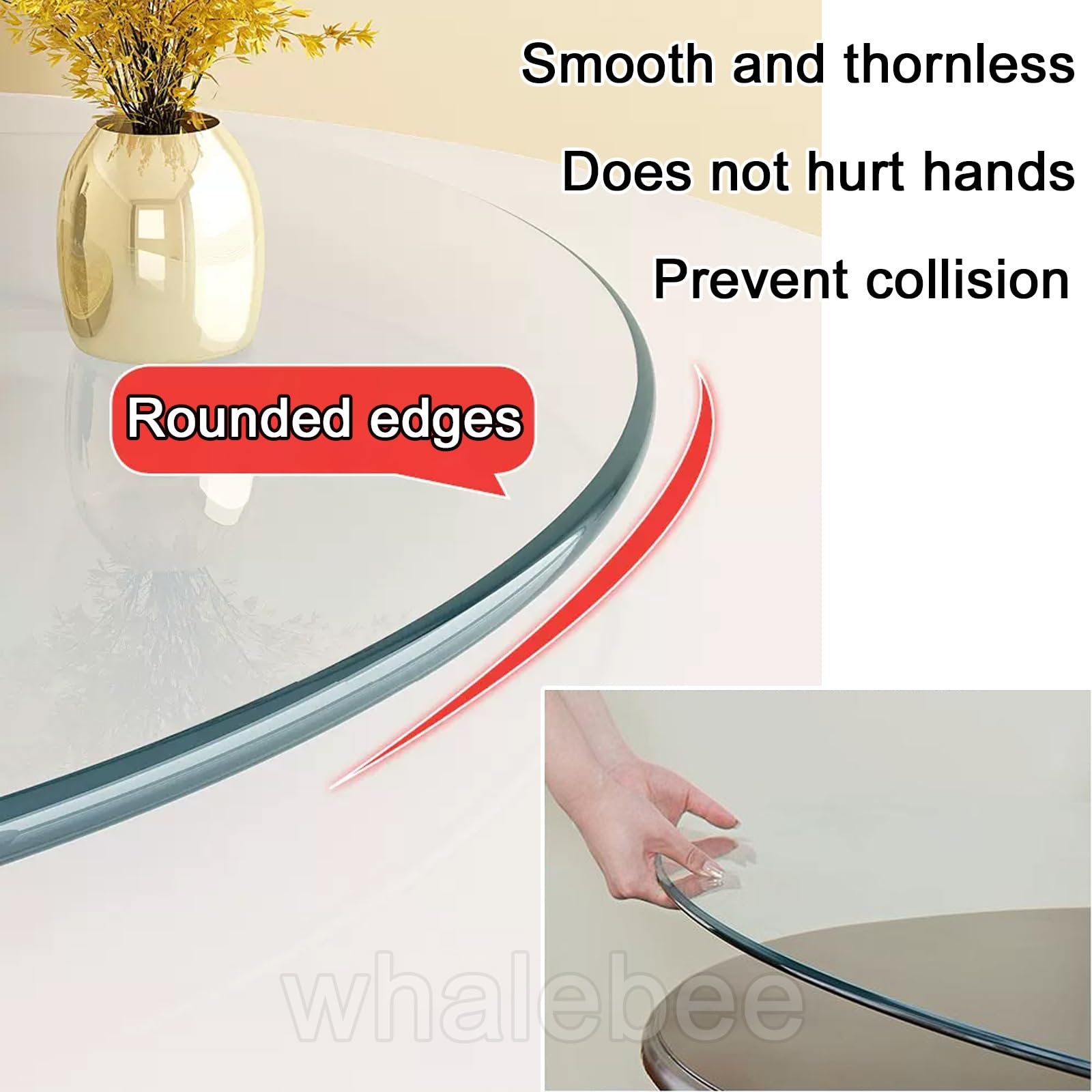 whalebee Round Tempered Glass Dining Table Top Clear Glass Round 14