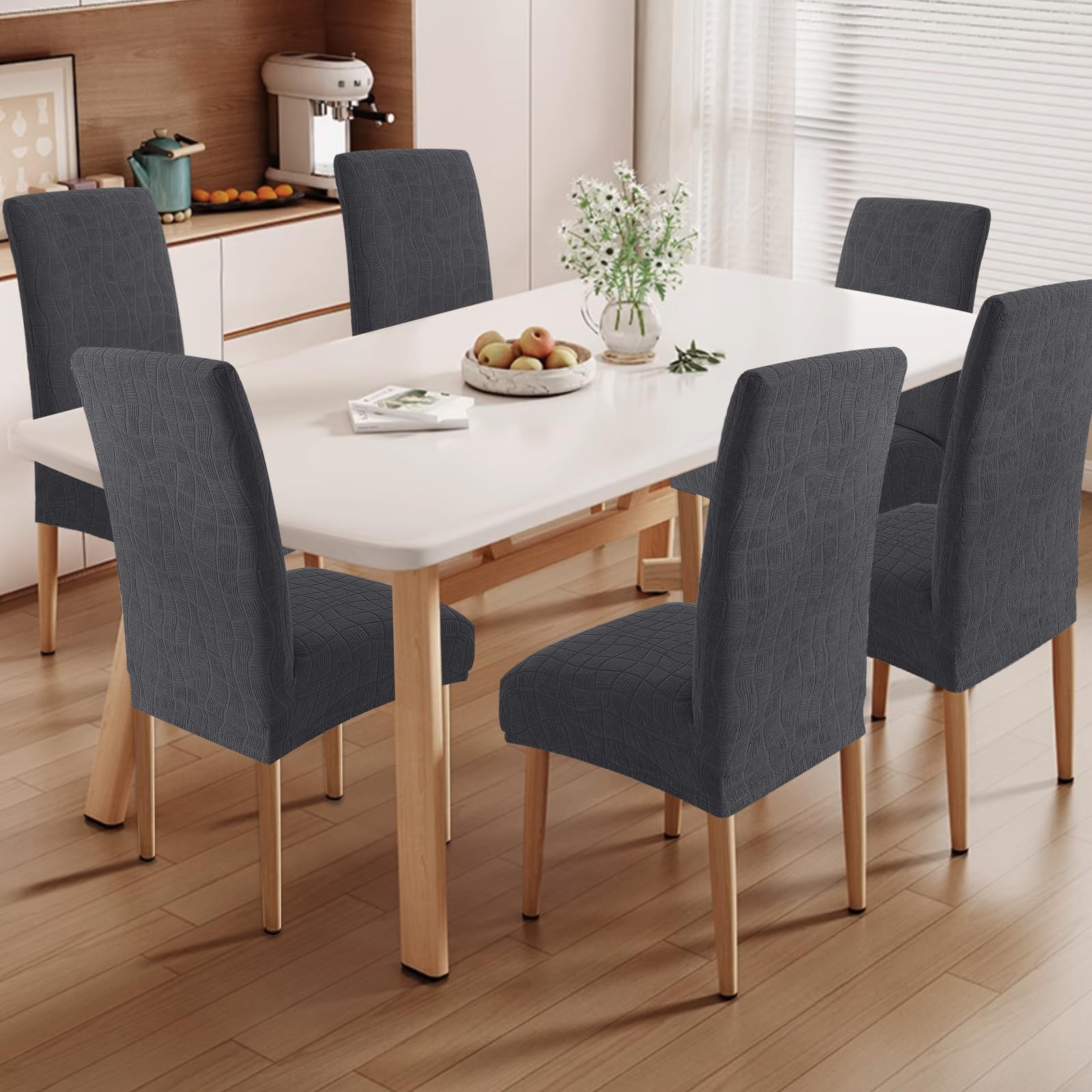 Ystyle Coprisedie Con Schienale 6 Pezzi, Elasticizzato Copri Sedie Soggiorno Cucina, Copri Sedia Cucina Soggiorno Morbido Comodo Anti-Graffio, Facile Da Pulire E Resistente, Grigio