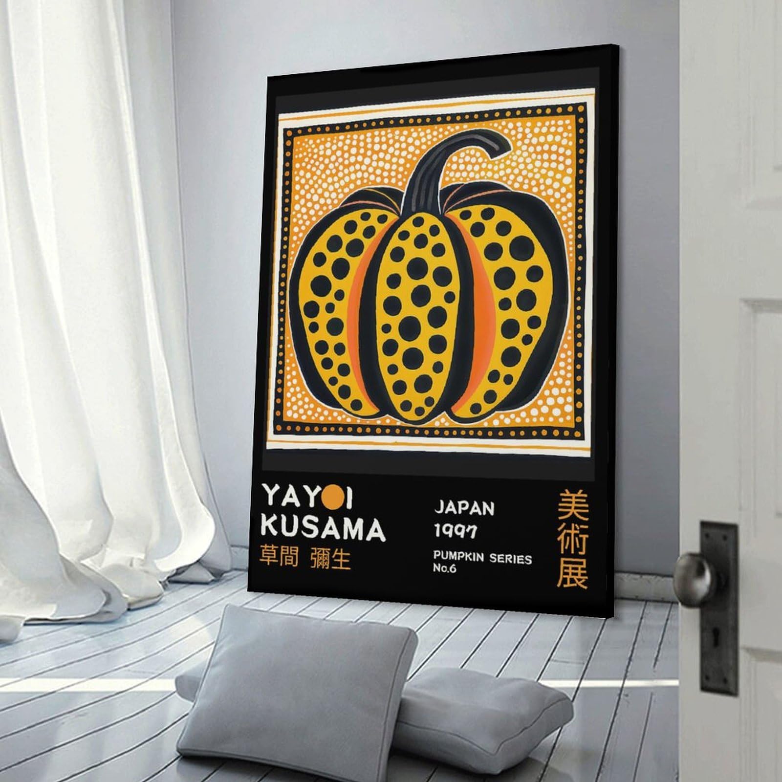 Junmoney Frame-Style-6 Yayoi Kusama Pumpkin No.6 Exhibition Poster Wall Decor Canvas Print, 08X12inch(20X30cm), For Lounge, Bedroom Or Personal Spaces, Thoughtful Wall Decor For Art Lovers