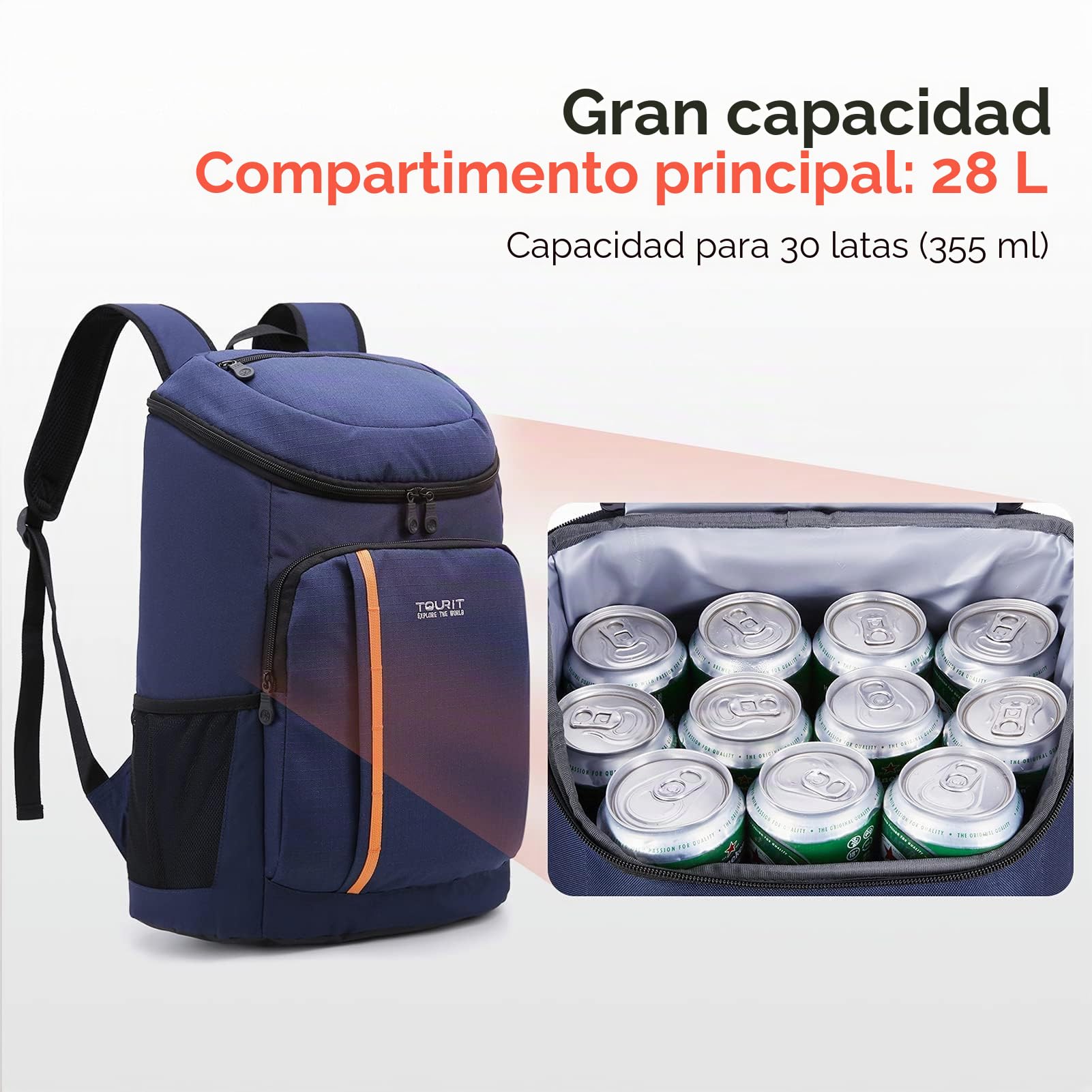 TOURIT Mochila Nevera Térmica con abridor de Botellas Ligera y de Gran Capacidad para Hombres y Mujeres, para picnics, Senderismo, Playa, Parque o Viajes en el día de la Familia