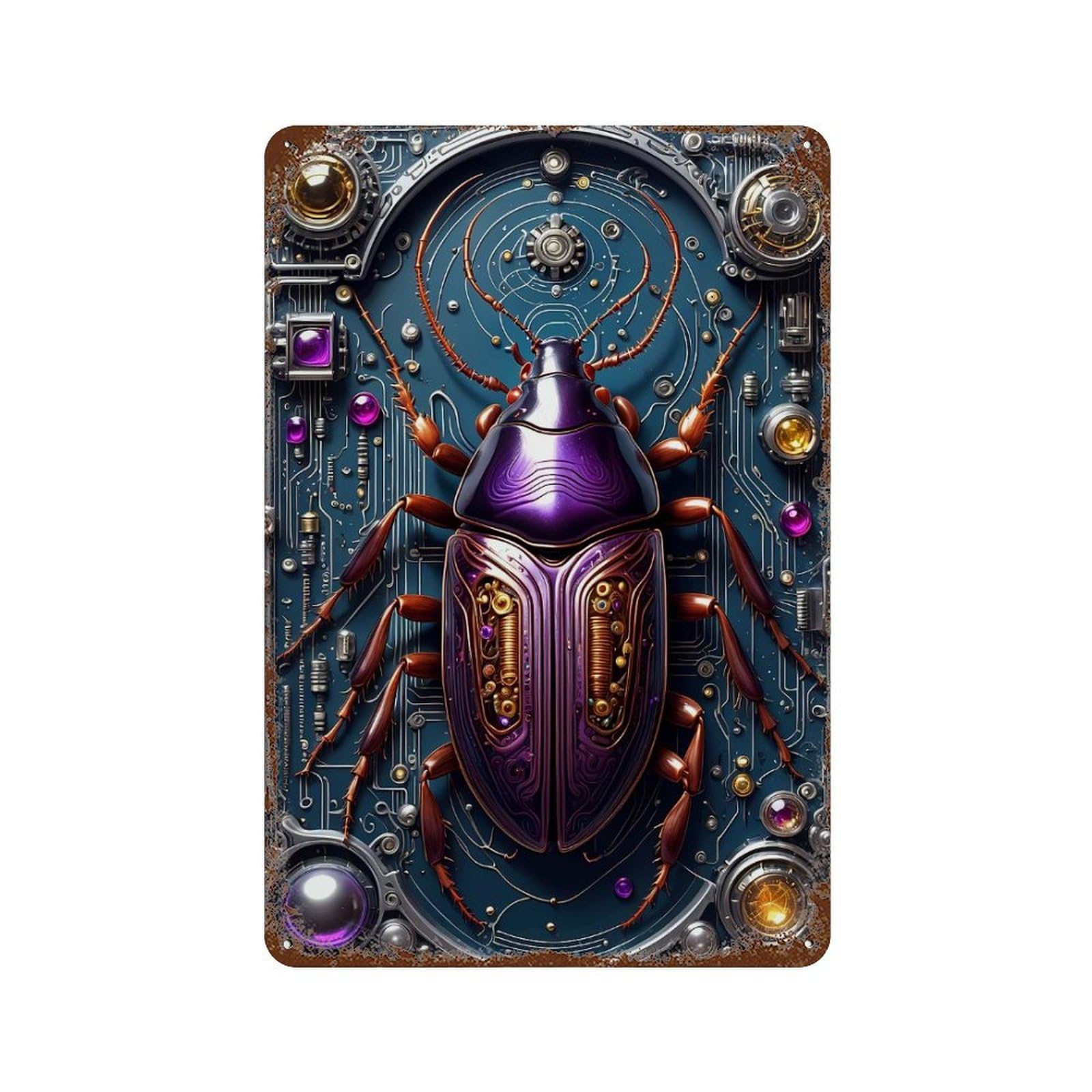 Cybernetic Cockroach Rustic Tin Plaque 11.8"x7.9", Vintage Wall Decor for Garage, Pub Or Kitchen