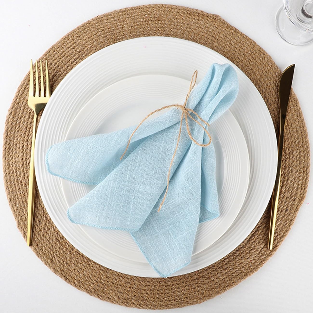 Meklitrz Light Blue Linen Cloth Napkin Set Of 8, Cotton Napkins Washable Bulk, Dinner Table Decorative Reusable For Wedding Party Baby Bridal Shower Birthday Table Decorations(,32X32cm)