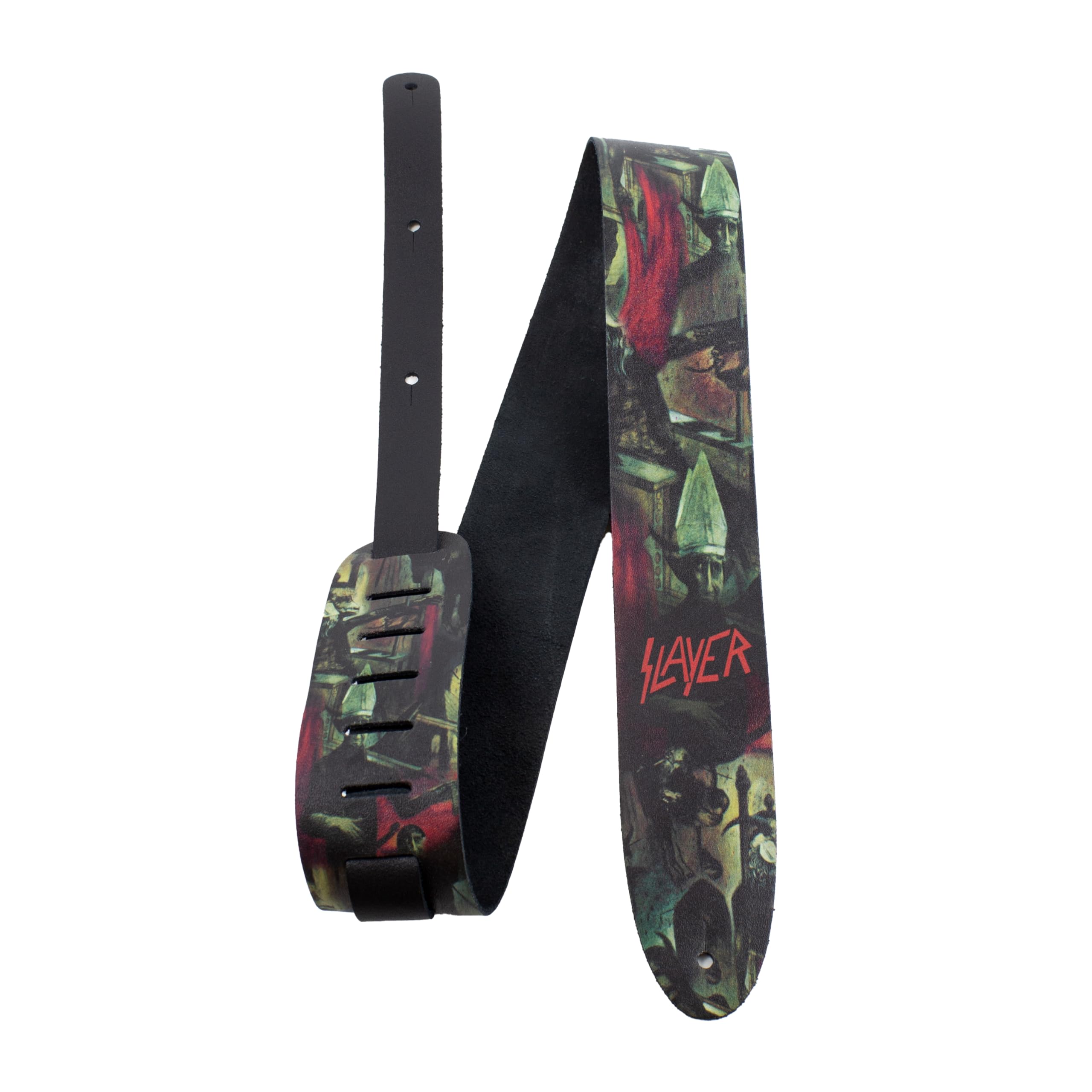 Perri's Leathers Ltd. – Slayer – Reign in Blood – Correa de guitarra de cuero – Producto con licencia oficial – Longitud ajustable – Para guitarras eléctricas, acústicas y bajos – Hecha en Canadá