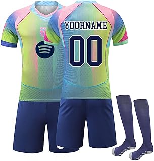 Camiseta Fútbol Barcelona 24/25/26 Personalizadas Nombre y Número, equipación Fútbol con Conjunto Top Pantalón Corto y Calcetines Regalo de Fútbol para Hombres y Niño