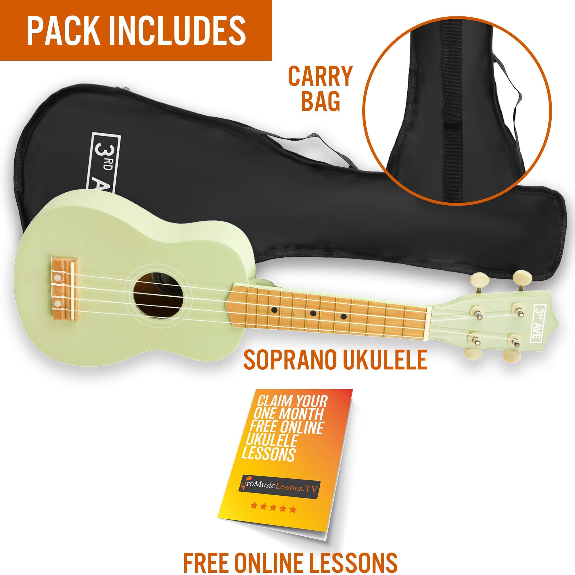 3rd Avenue Ukulele Soprano per Principianti 21 Pollici 4 Corde in Nylon con Borsa Uke Gratuita - Verde Pastello - Lezioni Online Gratuite per 1 Mese