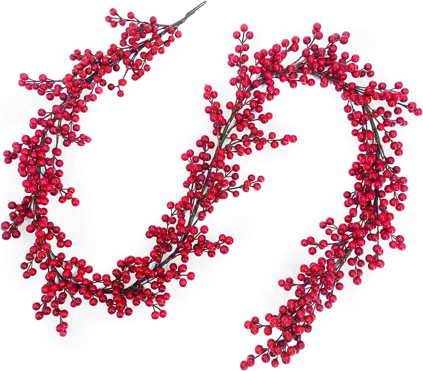 TURNMEON 6 Foot Christmas Garland Christmas Decorations Red Berries Garland Pine Cones Bristle Pine Garland Xmas Decor Indoor Outdoor Home Mantle Fireplace Holiday