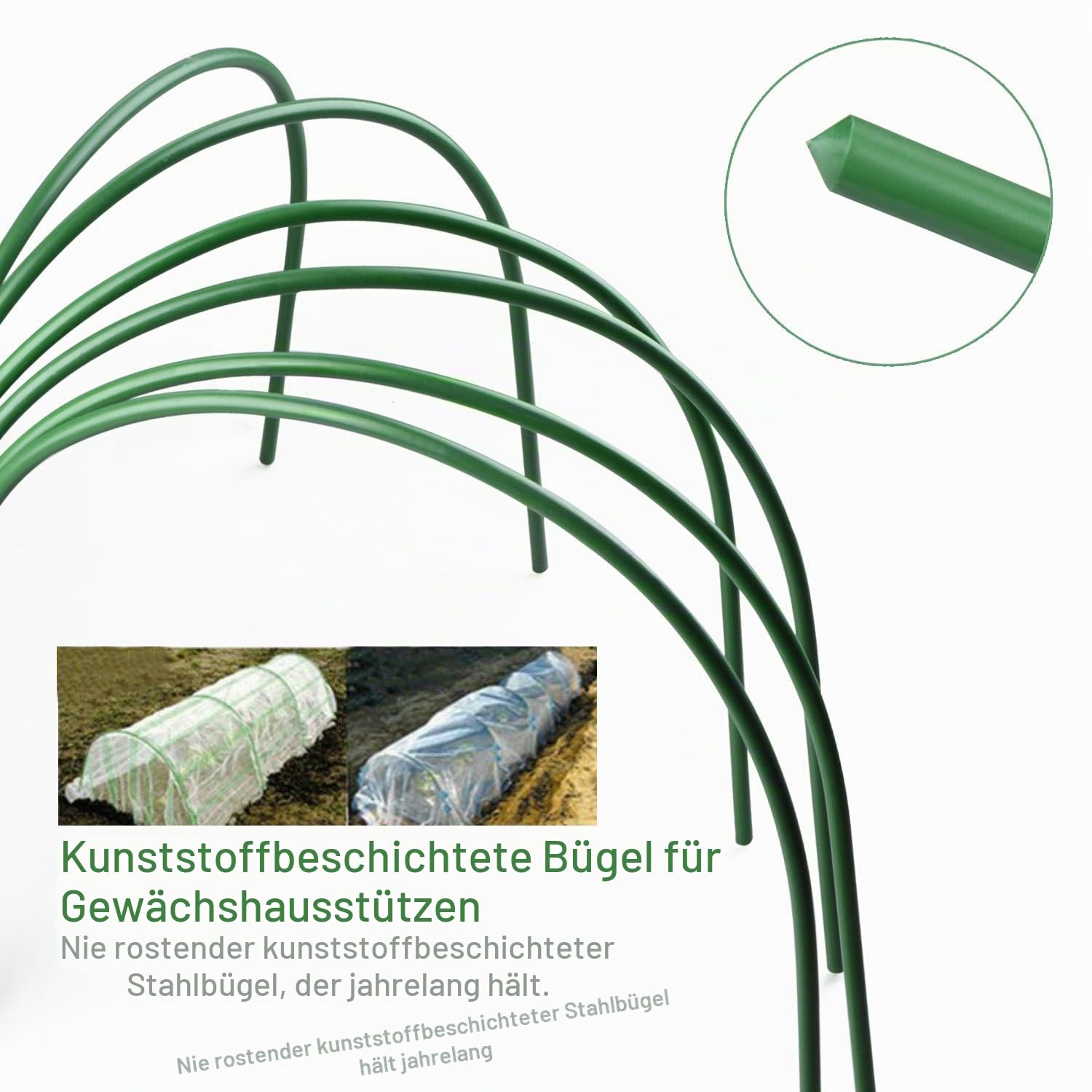 Tunnelbögen, 6 Stück, hoher Garten-Stützrahmen, Gewächshaus-Reifen, Pflanzentunnel für Gartenstoff, Gartenpfähle, 120 cm lang, Stahl