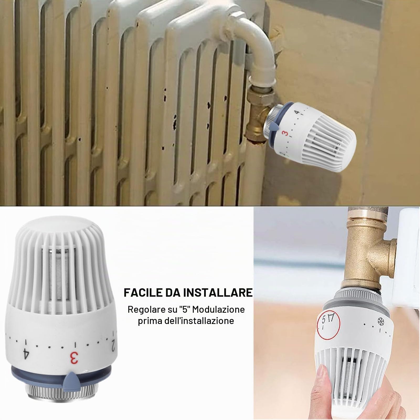 8 pezzi di testine termostatica, testina termostatica per radiatore con filettatura M 30 X 1,5, testina termostatica per valvola radiatore, termostato per riscaldamento, termostato per radiatore