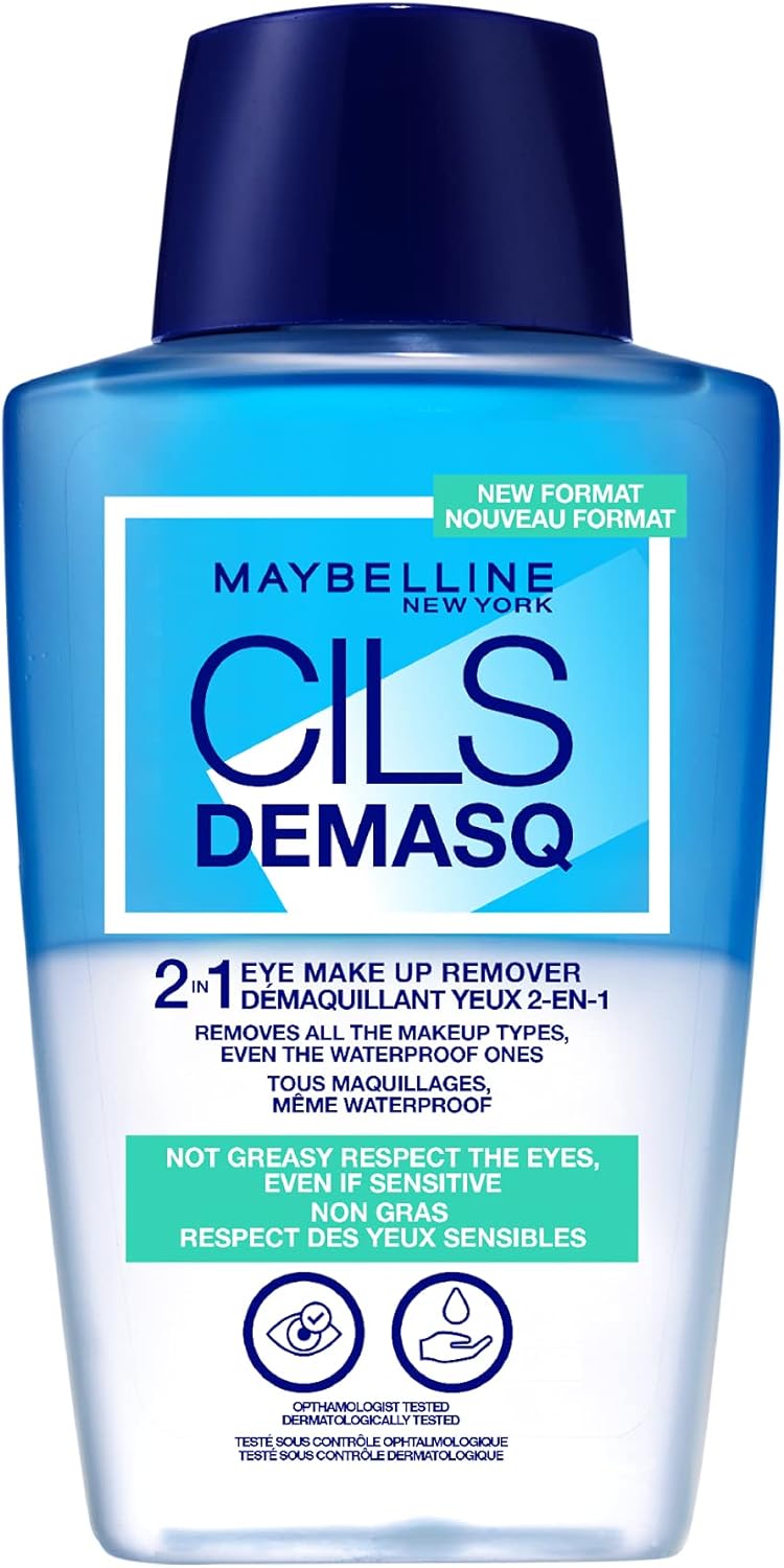 Maybelline New York make-up remover, tweefasig, voor alle make-up, waterbestendig, wimpers