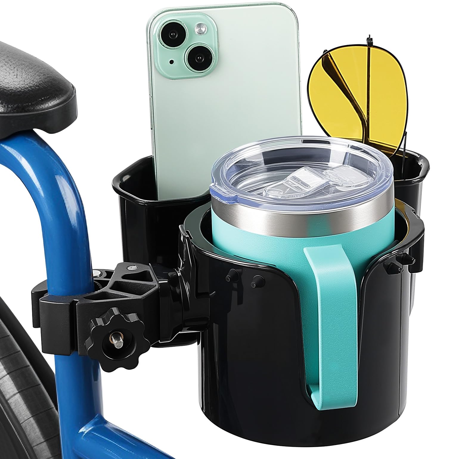 JOYTUTUS Wheelchair Cup Holder, 2-in-1 Walker Cup Holder with