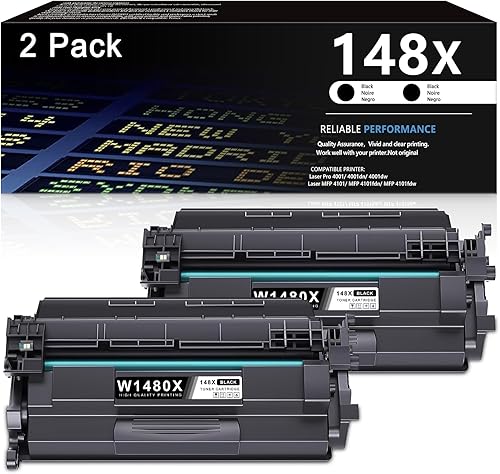 (con chip) Tóner 148X, W1480X - 2 cartuchos de tóner negros 148X de alto rendimiento que funcionan con impresora láser Pro 4001 4001dn 4001n 4001dw,