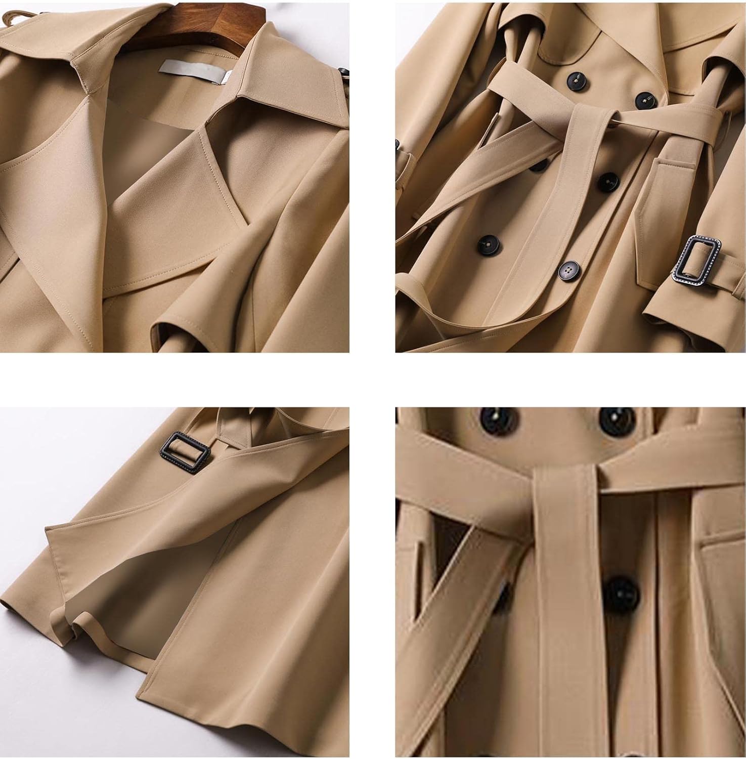 SOMTHRON Women's Double Breasted Long Trench Coat Belted Notch Lapel Overcoat Windproof Classic Outerwear - Image 5