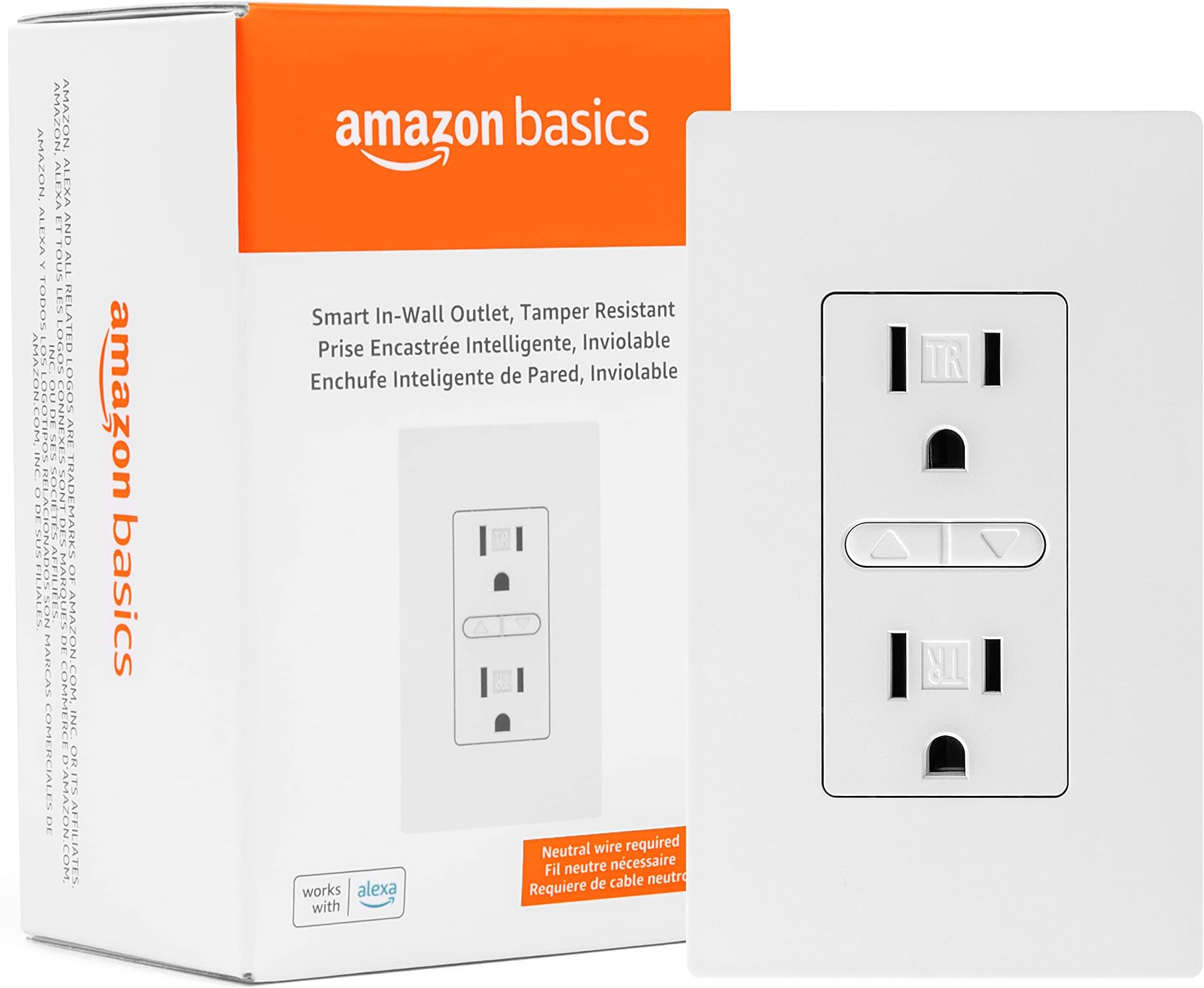 Smart In-Wall Outlet, Works with Alexa Only, Individually Controlled Outlets, Voice Control, WiFi, 15 Amps, 2.4 GHz, No Hub Required, White