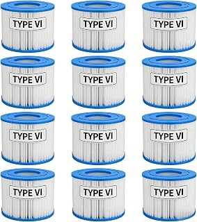 Type VI Hot Tub Filter Cartridge, Replacement for Inflatable | Fits Hot Tub & Pool Pump, Compatible with Lay-Z-Spa, Coleman SaluSpa 90352E 58323 90427E 90353E, 12 Pack