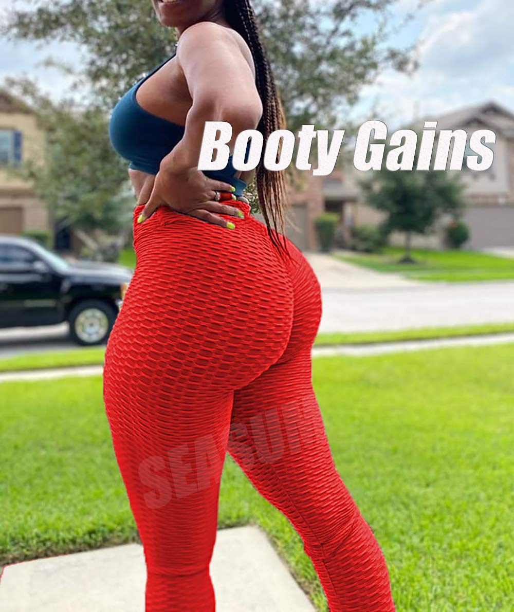 SEASUM Women High Waisted Workout Yoga Pants Butt Lifting Scrunch Booty Leggings Tummy Control Anti Cellulite Textured Tights