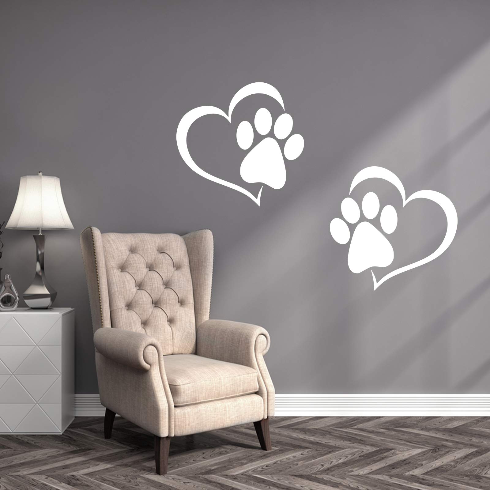 Honden poot Prints met Hart Inspirationele Slaapkamer Quote Muursticker Decal Transfer Huisdieren Vinyl v066 30x15