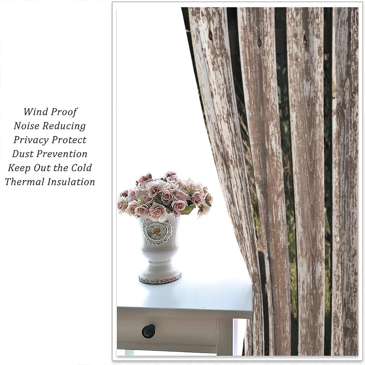 Blackout Curtains for Bedroom Wooden Fence Courtyard Porch Gazebo Decoration 52x84inch(132x213cm)