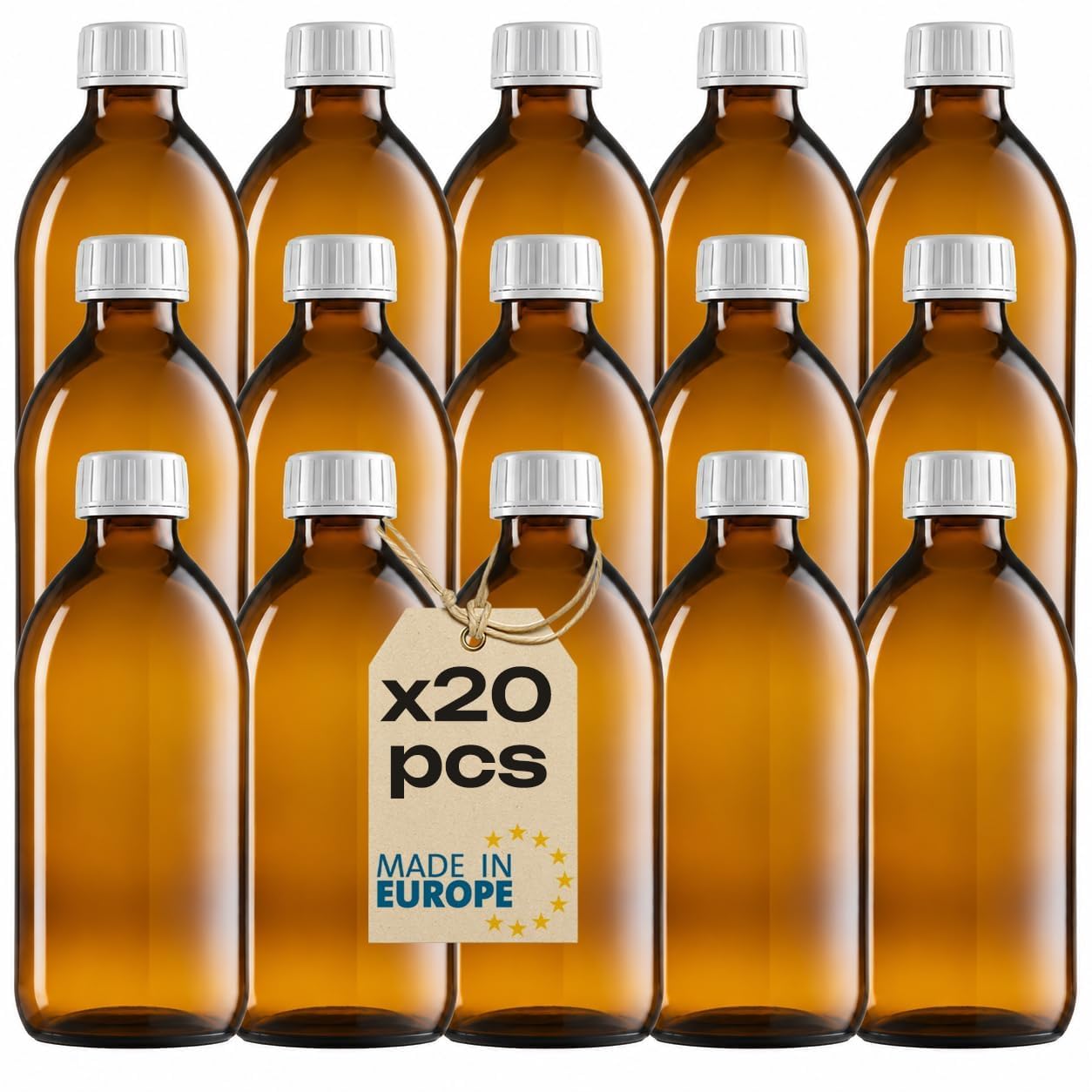 GiDeli Bottiglie Vetro Ambrato 500 ml con Tappo a Vite - Set da 20