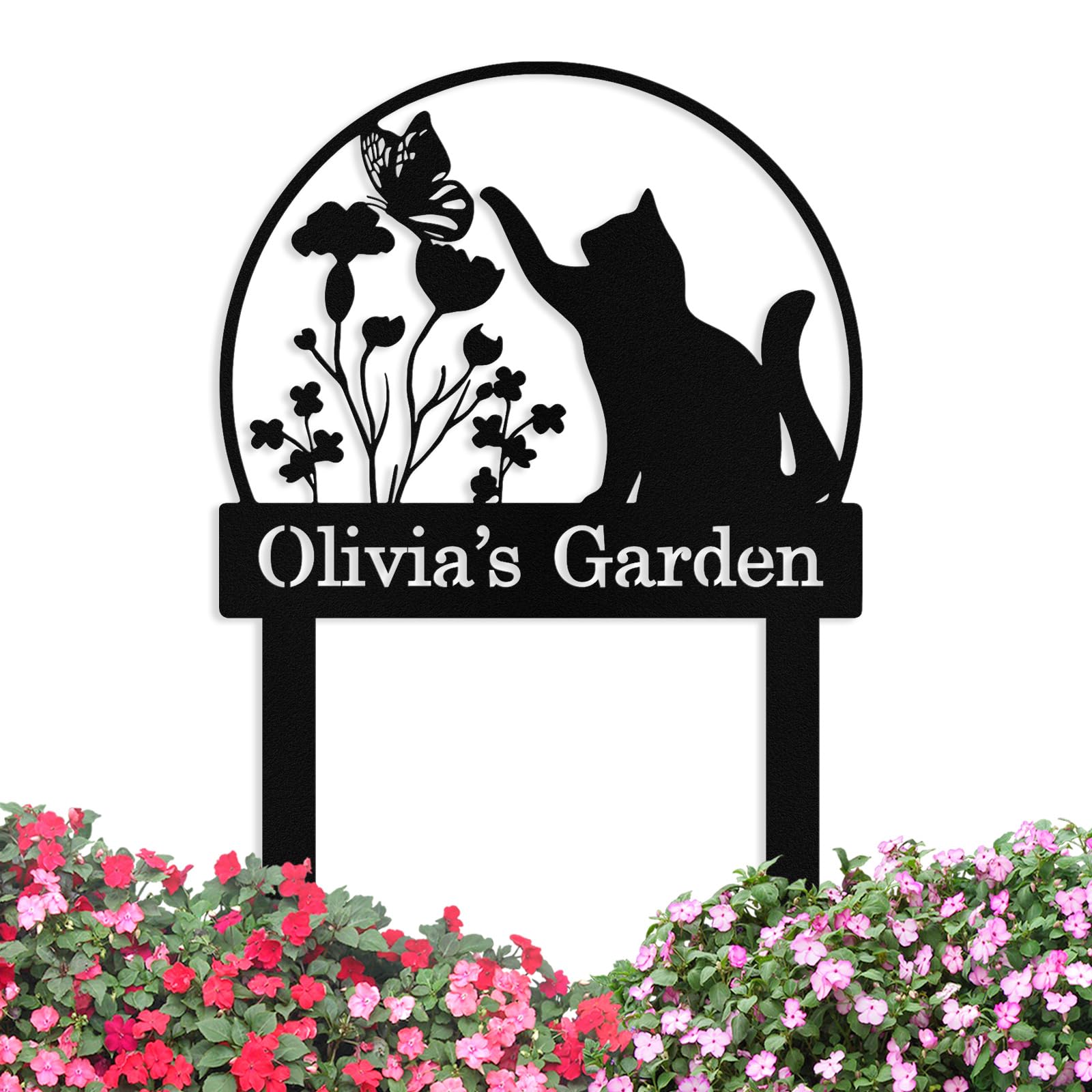Custom Metal Cat Garden Signs with Stake, Personalized Garden Signs for Outside, Customized Garden Name Sign for Yard Lawn Outdoors Decor Gardening Gifts for Moms Grandmas Gardeners