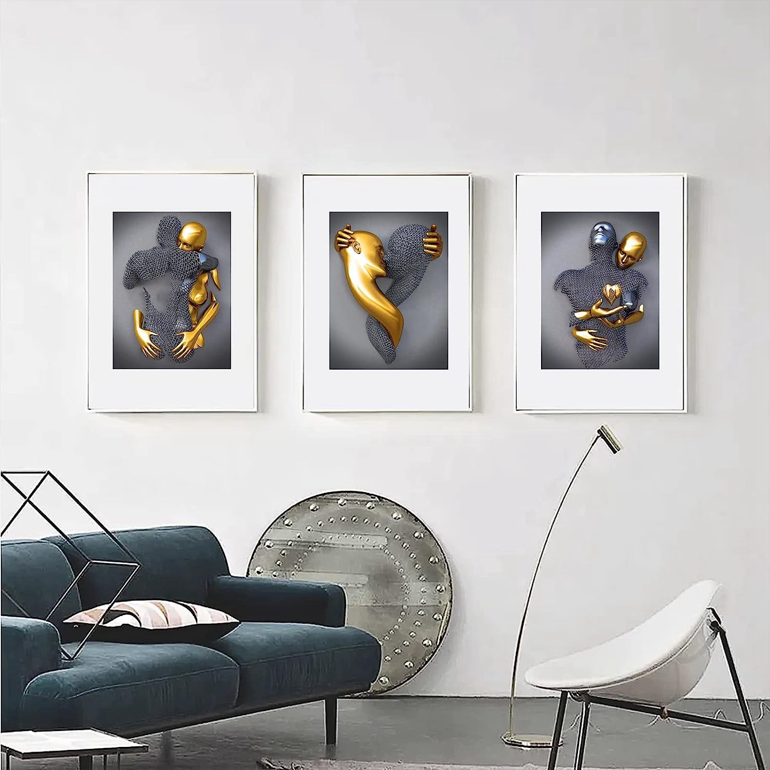 WADBTP Tableau Mural Métal Sculpture Art Moderne Amour Romantique 3D Noir Et Blanc Effet Doré - Décoration Intérieur 30x40cm