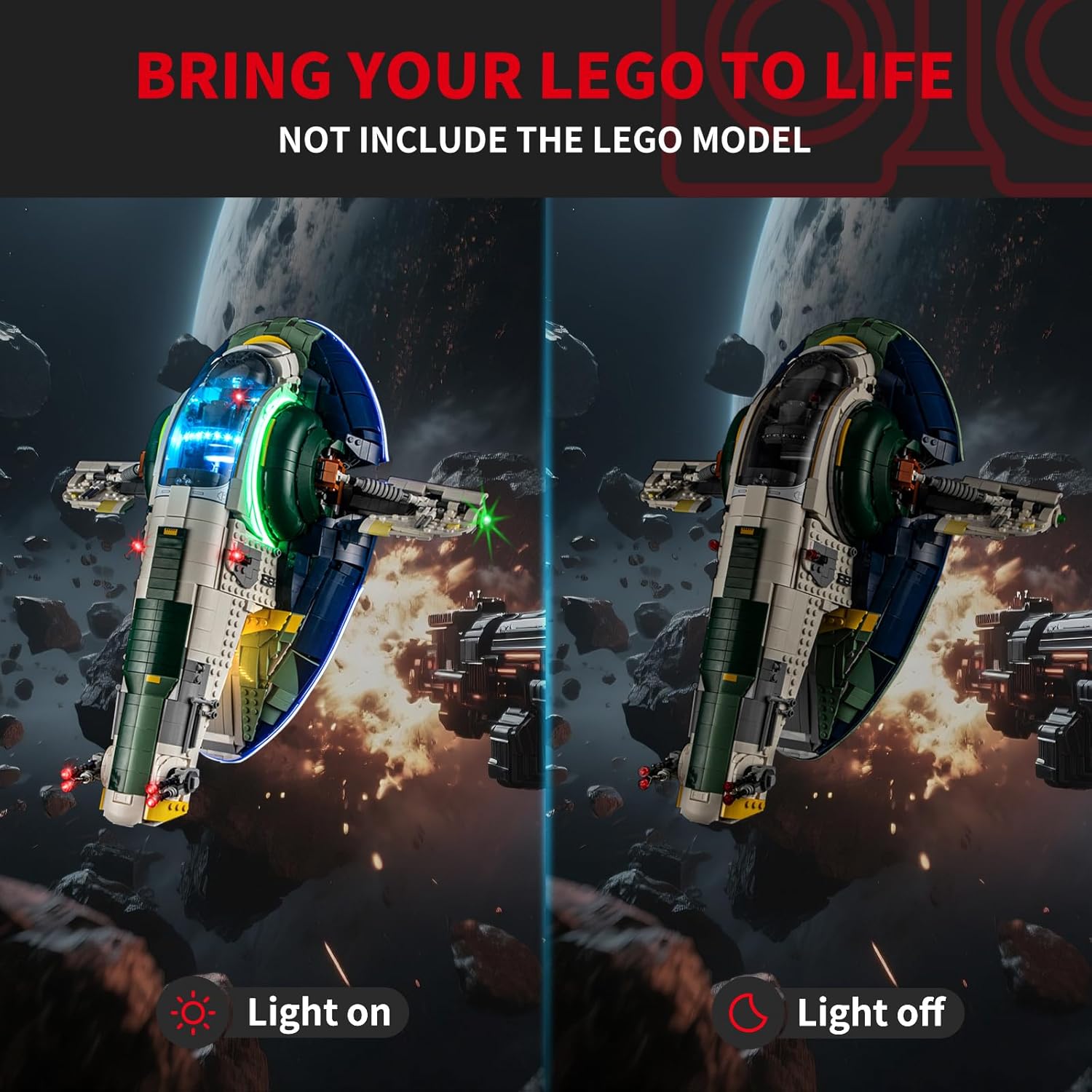 BRIKSMAX 2.0 Light Kit for Lego Jango Fett's Firespray-Class Starship -Innovative Led Lighting Compatible with Lego Star Wars 75409 - Not Included Lego Set