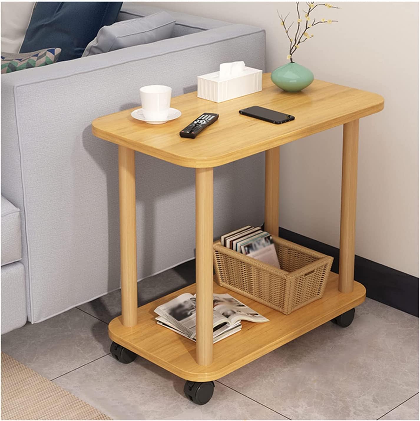 Side Table/End Table,Sofa Side Table, Multifunctional Shelf 2 Tiers Coffee Table Bedside Table, Multifunctional Side/Table, Suitable for Living Room, Bedroom, Balcony 60 * 40 * 50cm,B