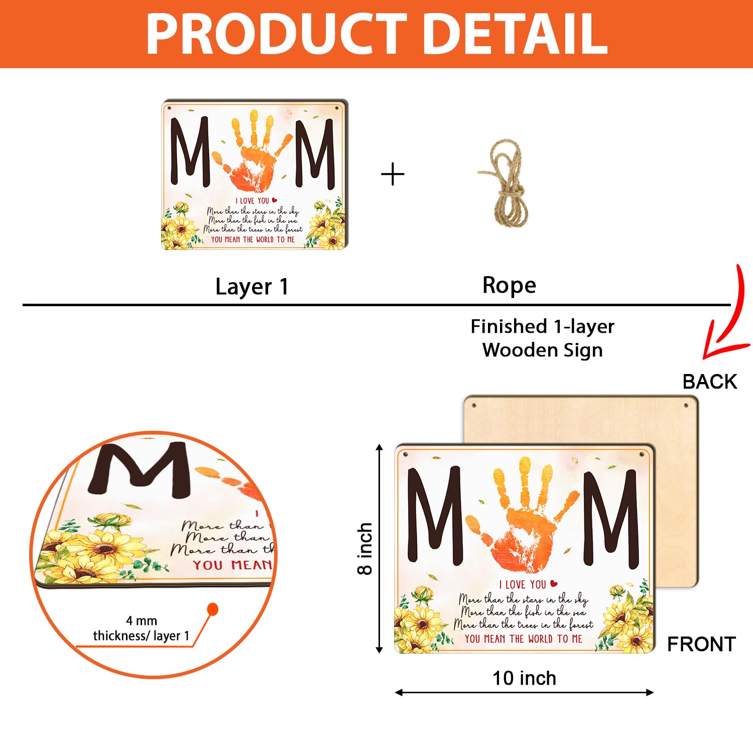 Mom Poem DIY Baby Handprint Art Craft Gift for Mommy, Mother's Day Sign with Kids Handprint Keepsake, Baby's First Mothers Handprints Flowers Crafts for Mum from Toddler Infant, Moms Birthday Gifts