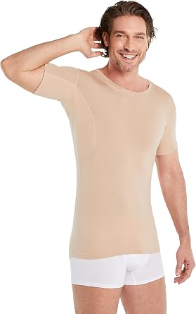 FINN Anti-Sweat Men's Shirt with Crew Neck and Built-in Armpit Sweat Pads to Combat Excessive Sweating - Undershirt with Protection Against Sweat Stains and Odour