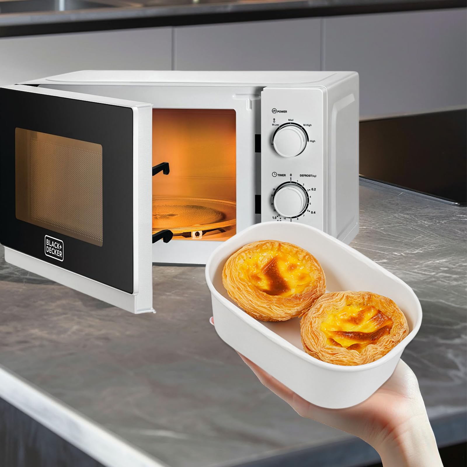 Paquete de 50 cuencos desechables para ensalada con tapas, recipientes de papel kraft blanco de 25 onzas, cuencos de sopa rectangulares a prueba de aceite para preparación de comidas,