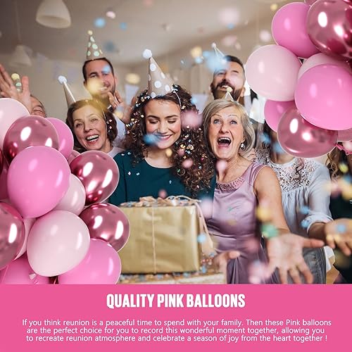 Miniatura 5 de OWill 100 globos de color rosa metálico, globos de látex de 12 pulgadas, globos de color rosa claro y rosa profundo para cumpleaños, baby shower