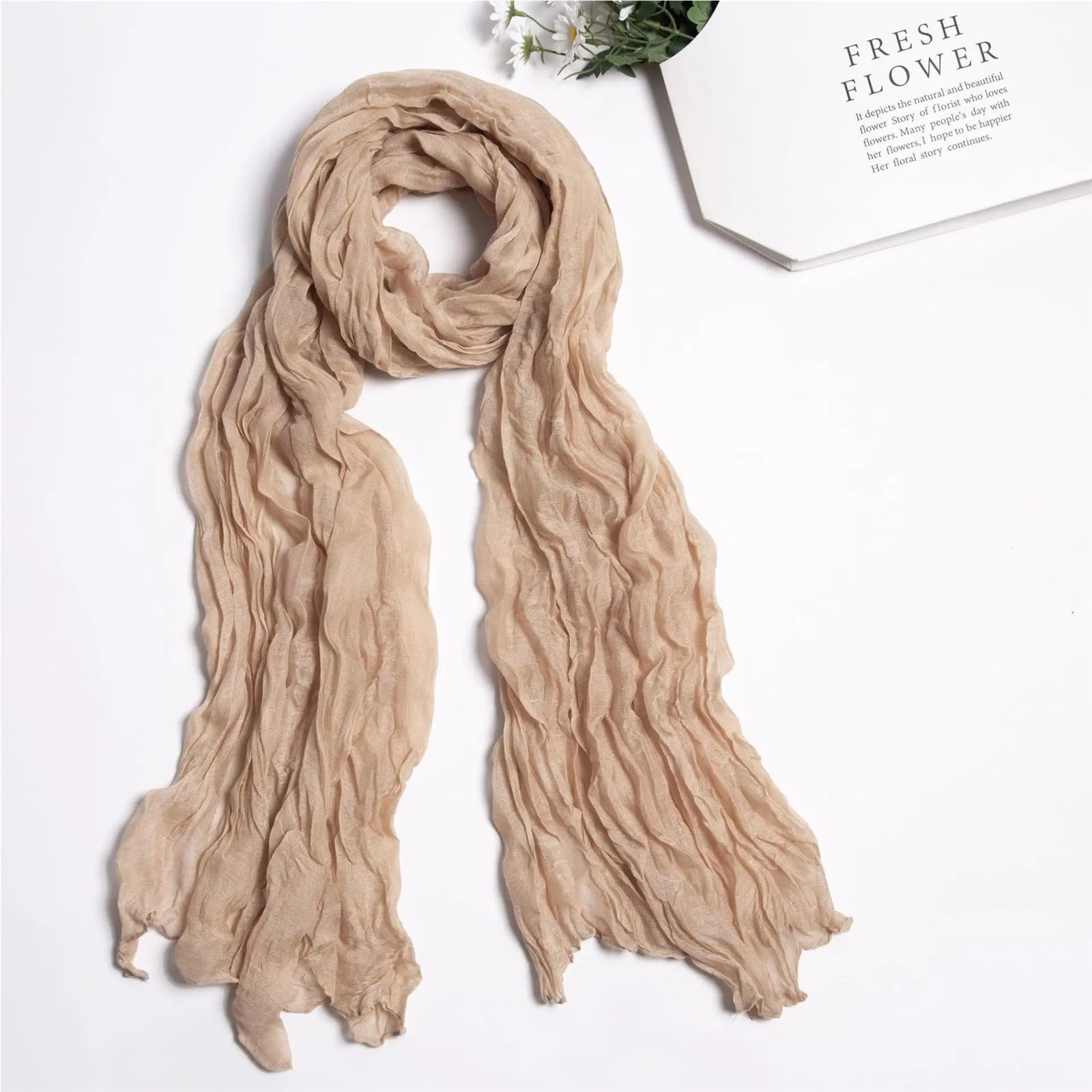 Sciarpa in Cotone e Lino Sciarpa scialle vintage plissettata in lino di cotone da donna avvolgente lunga pieghevole viaggio estiva spiaggia leggera unisex