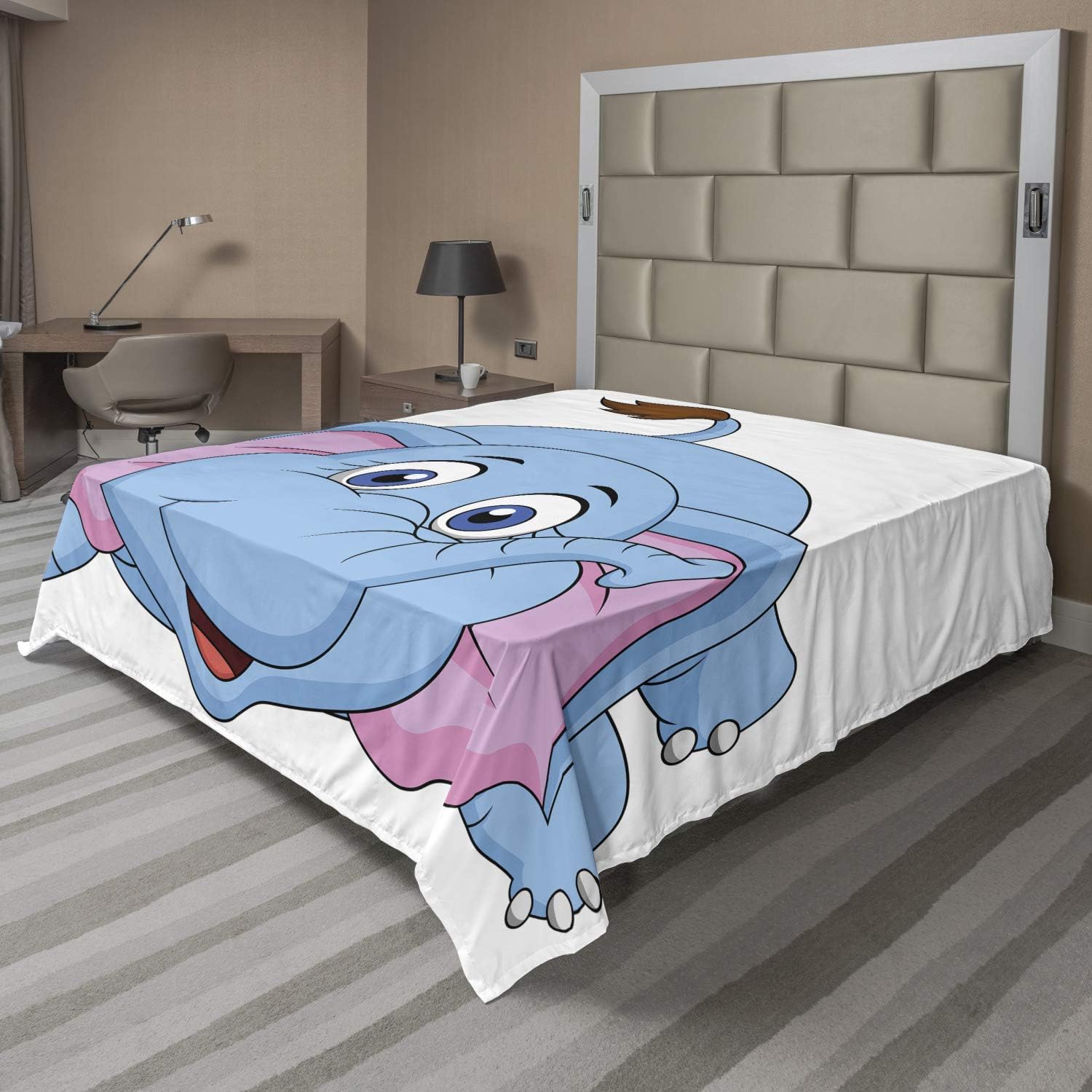 Ambesonne Cartoon Flat Sheet, Playroom Girls Boys Art Comic Print, Soft Comfortable Top Sheet Decorative Bedding 1 Piece, Full Size, Pink Blue